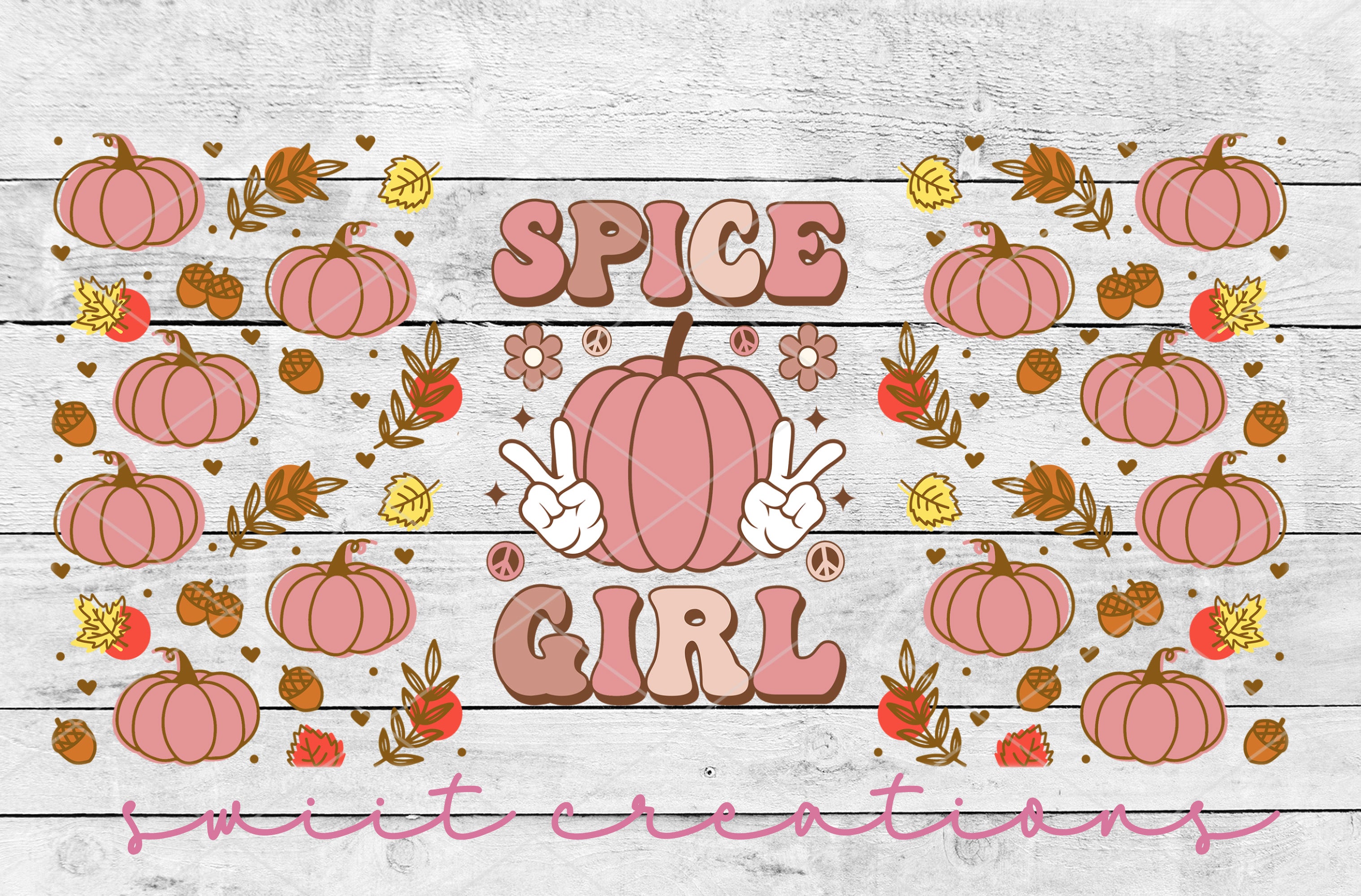 a sign that says spice girl surrounded by pumpkins