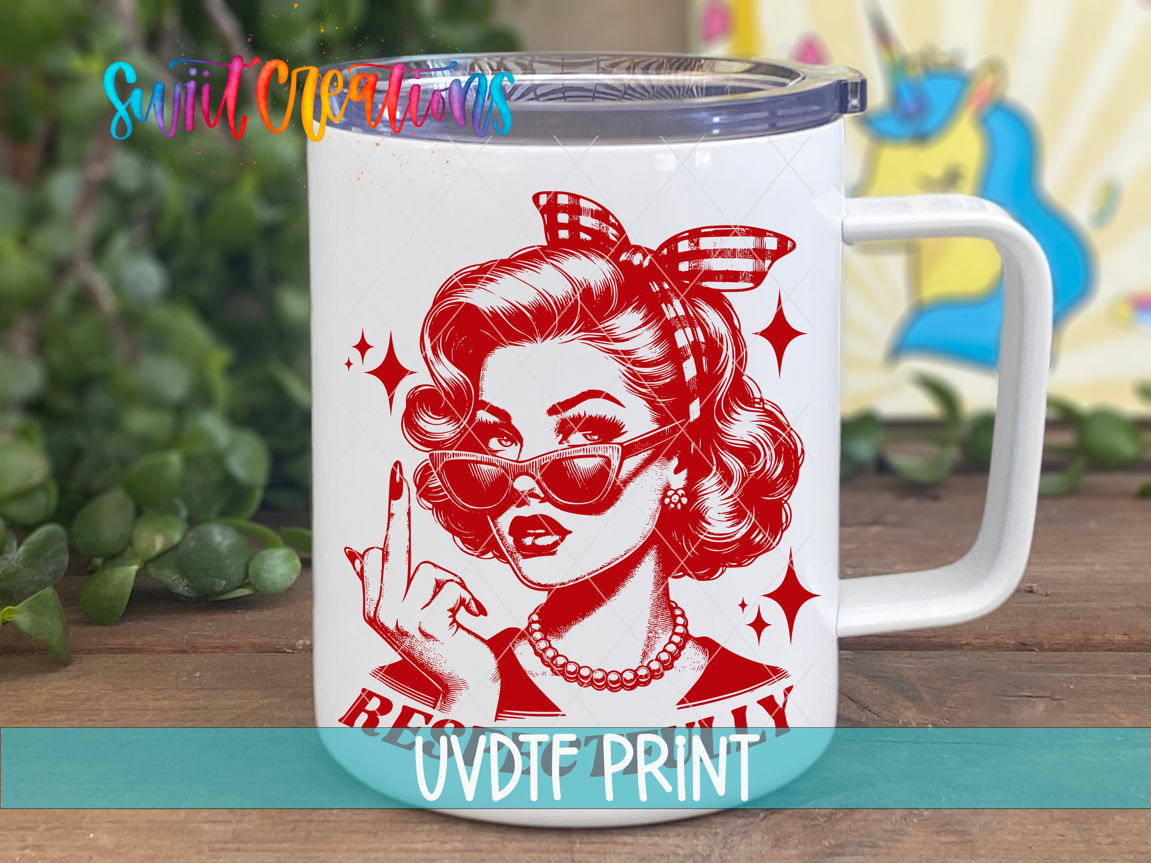 a coffee mug with a picture of a woman smoking a cigarette