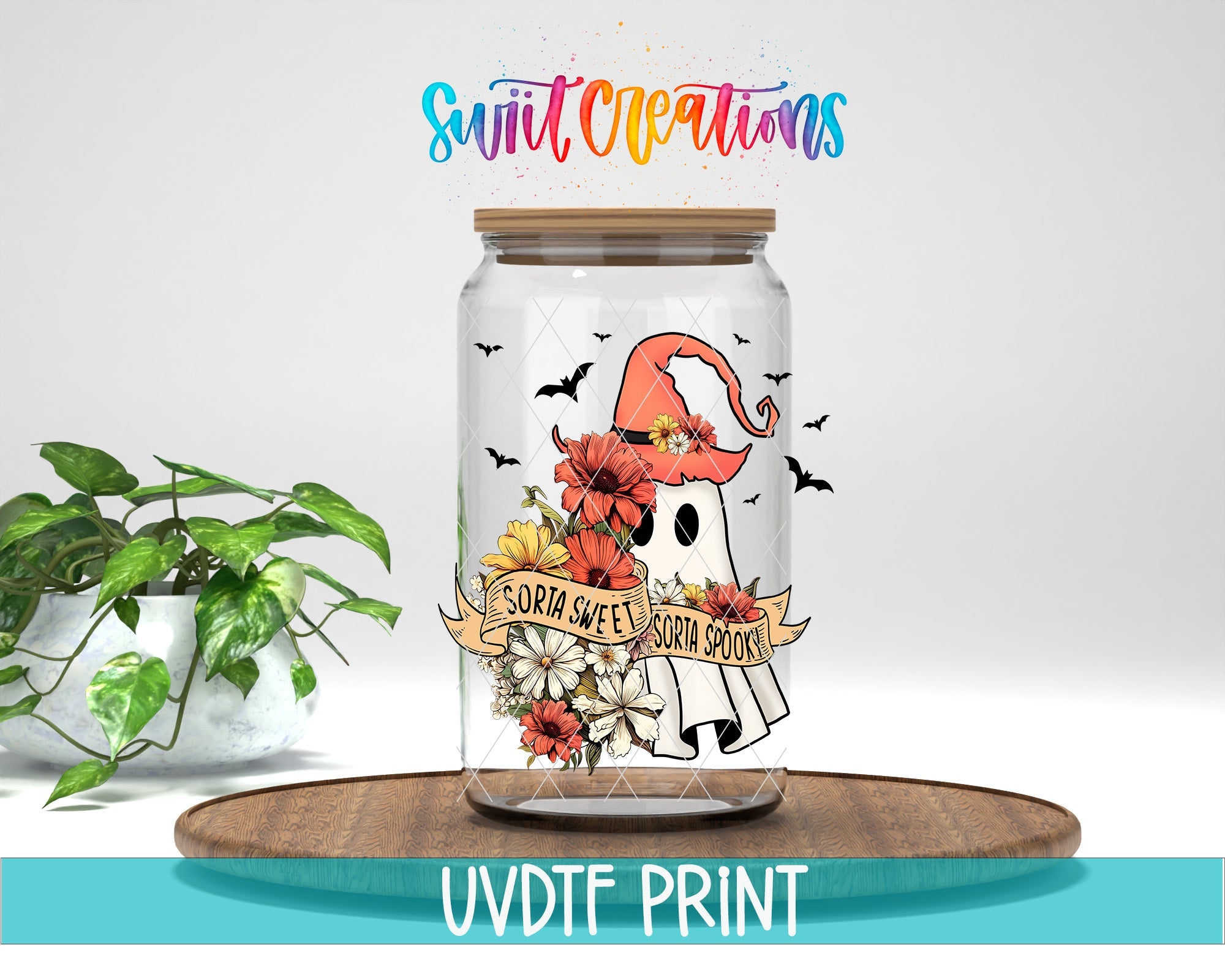 a glass jar with a picture of a gnome on it