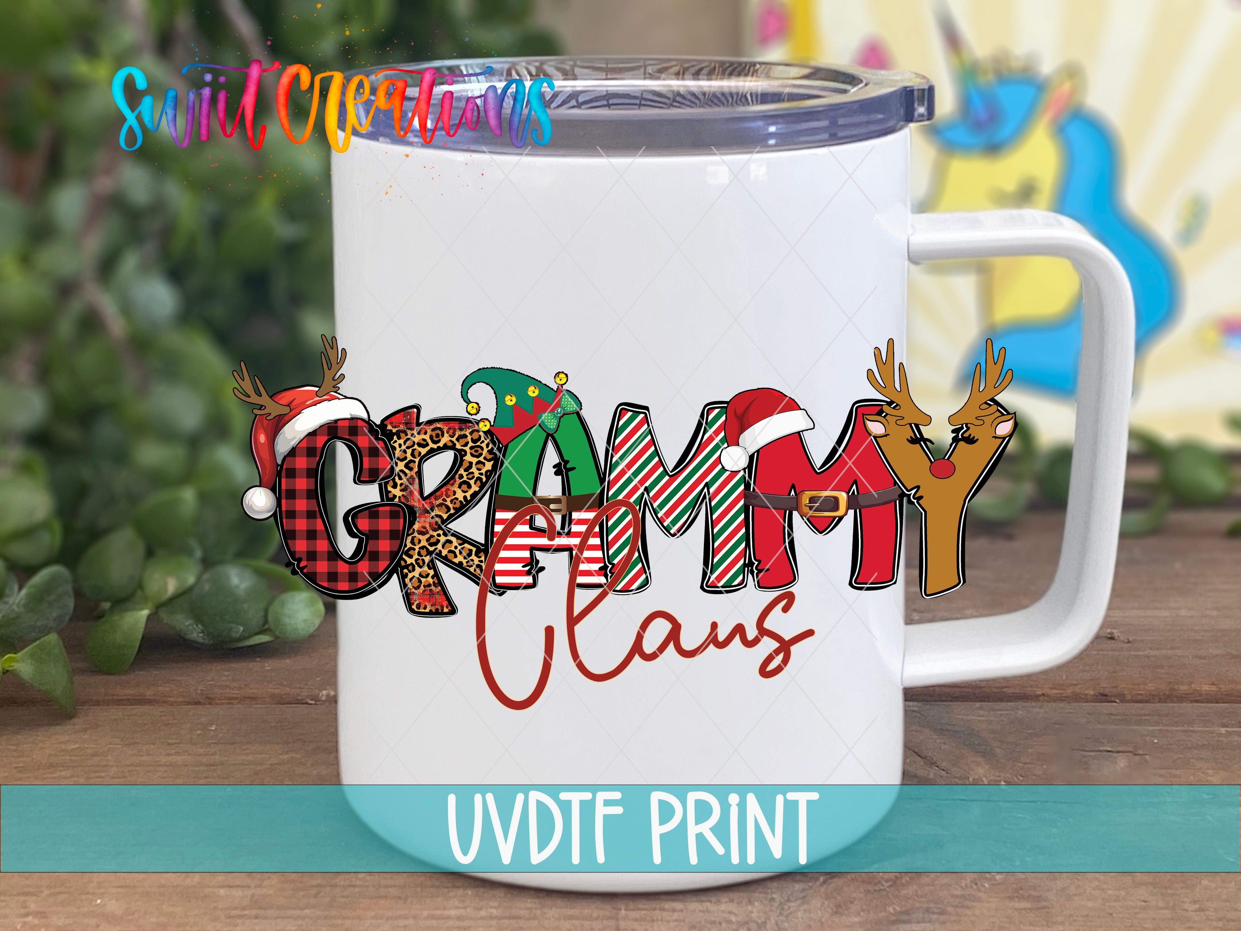 a white coffee mug with the words granny claus on it