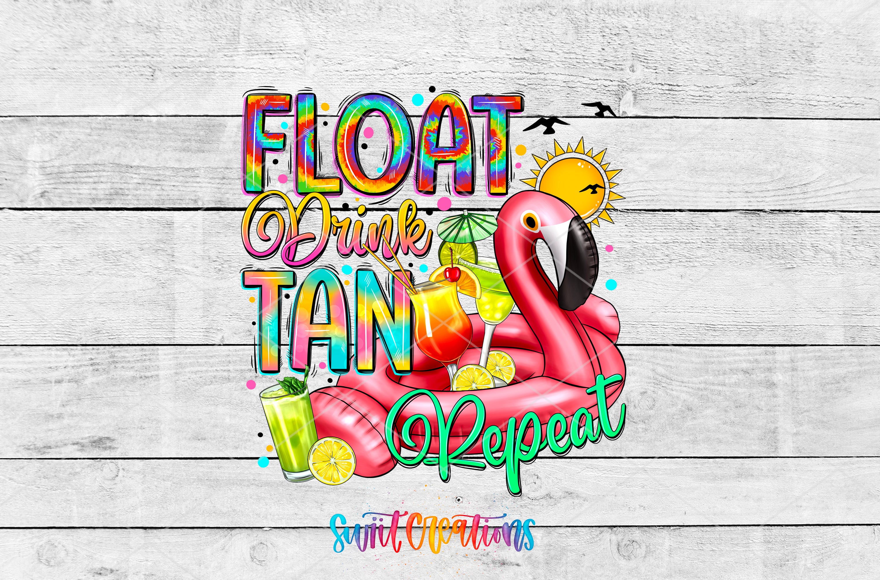 Swiit Creations UV DTF Float Drink Tan Repeat transfer shown as the full artwork preview