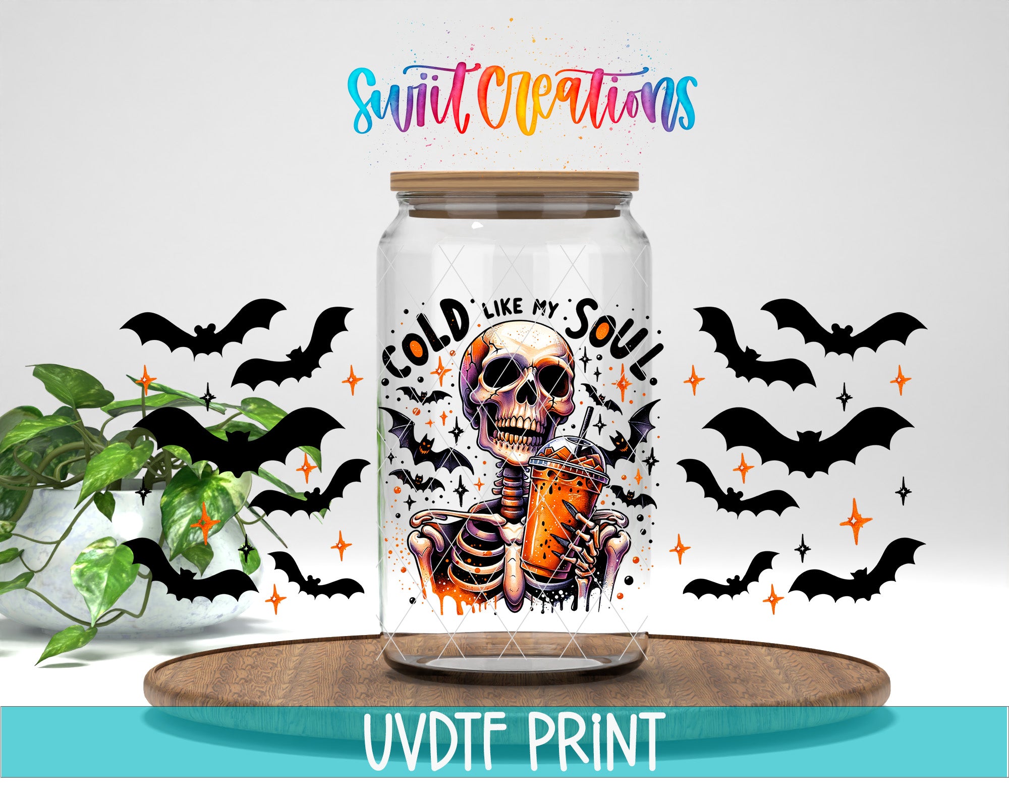 a jar with a skeleton painted on it