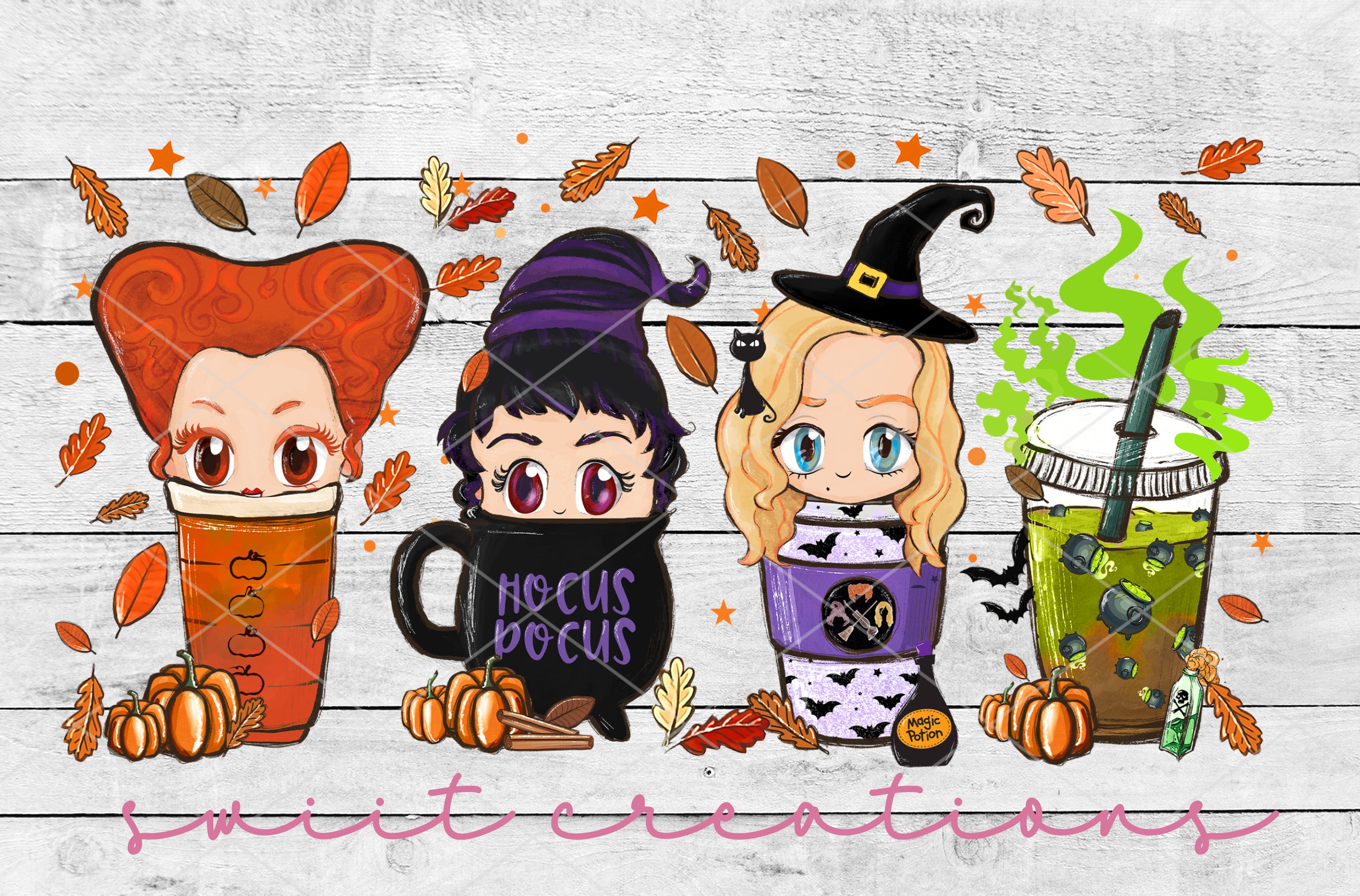 a group of three witches sitting next to each other
