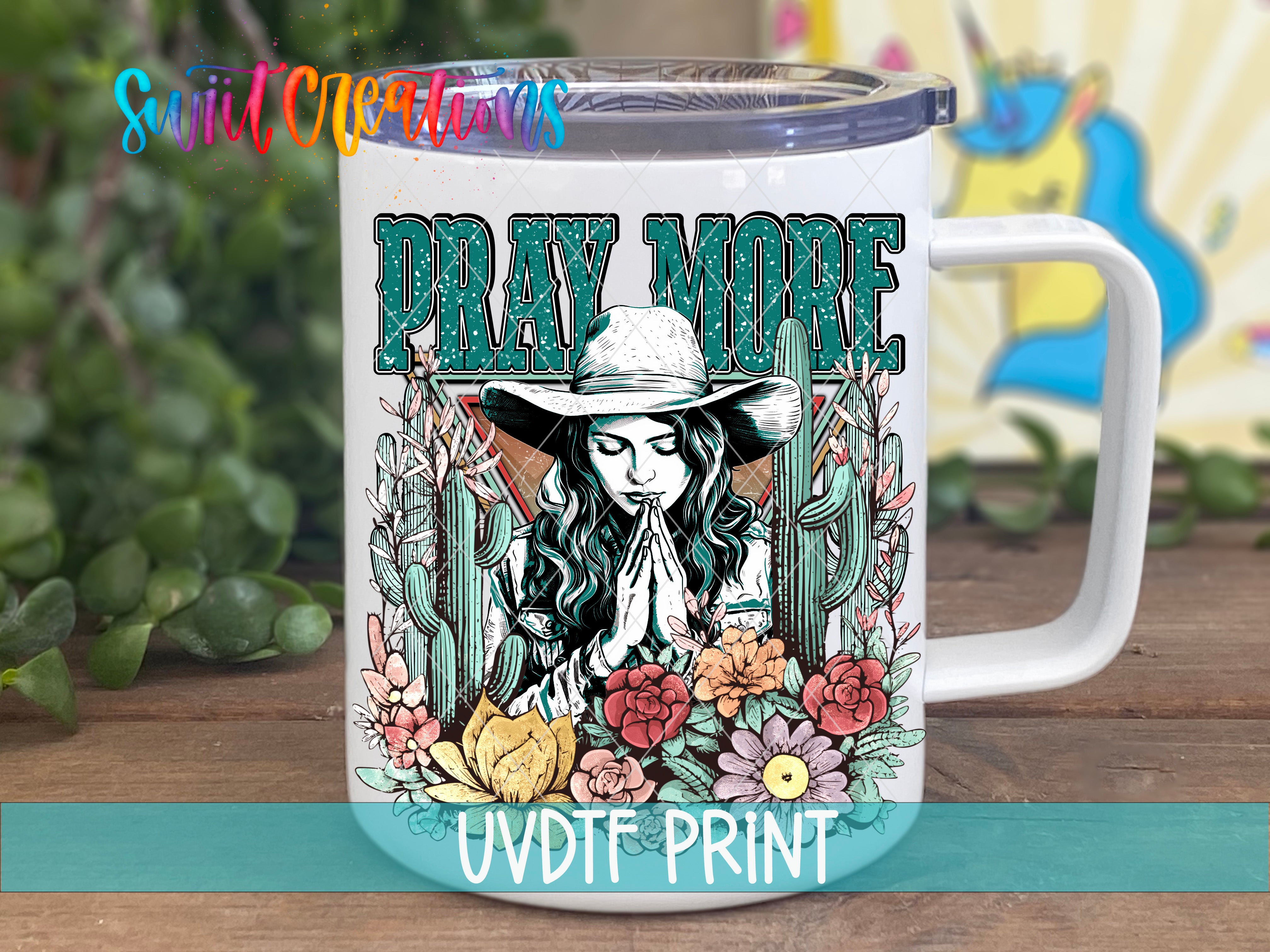 a white coffee mug with an image of a woman wearing a cowboy hat