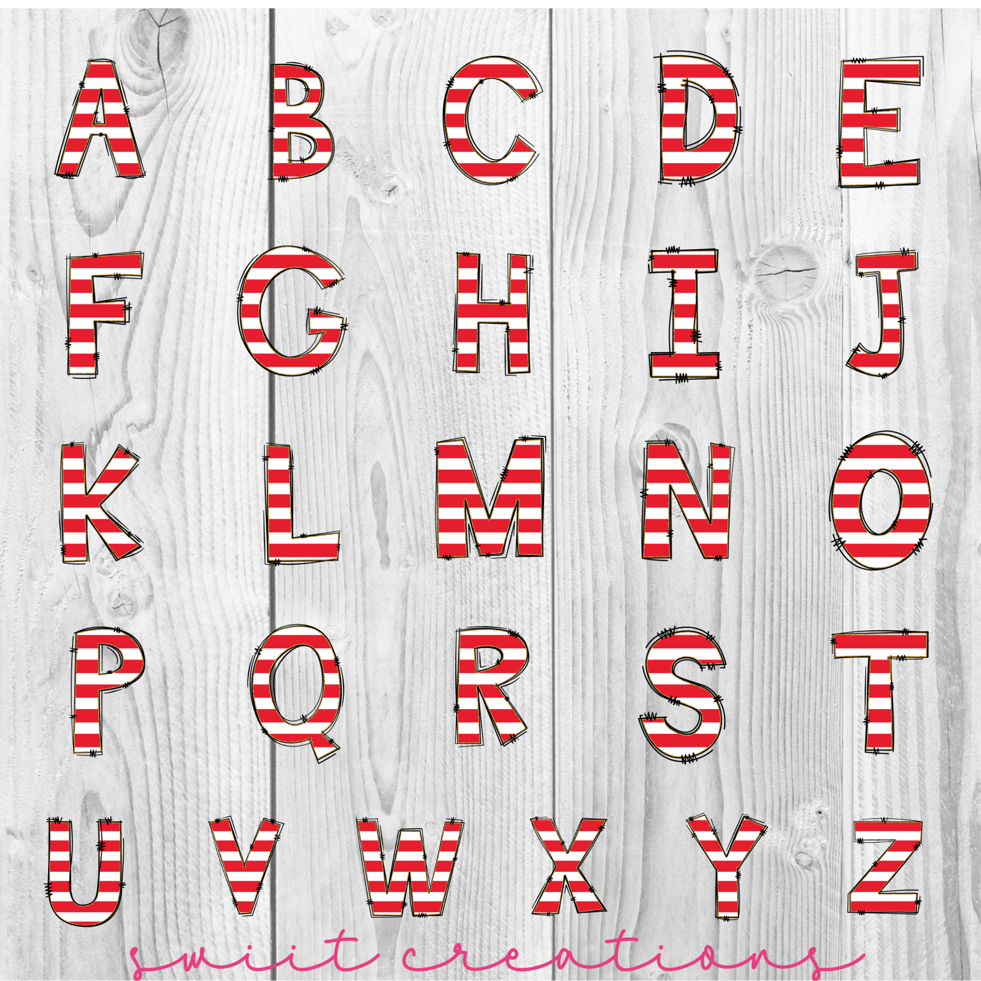 a wooden wall with a red and white striped font