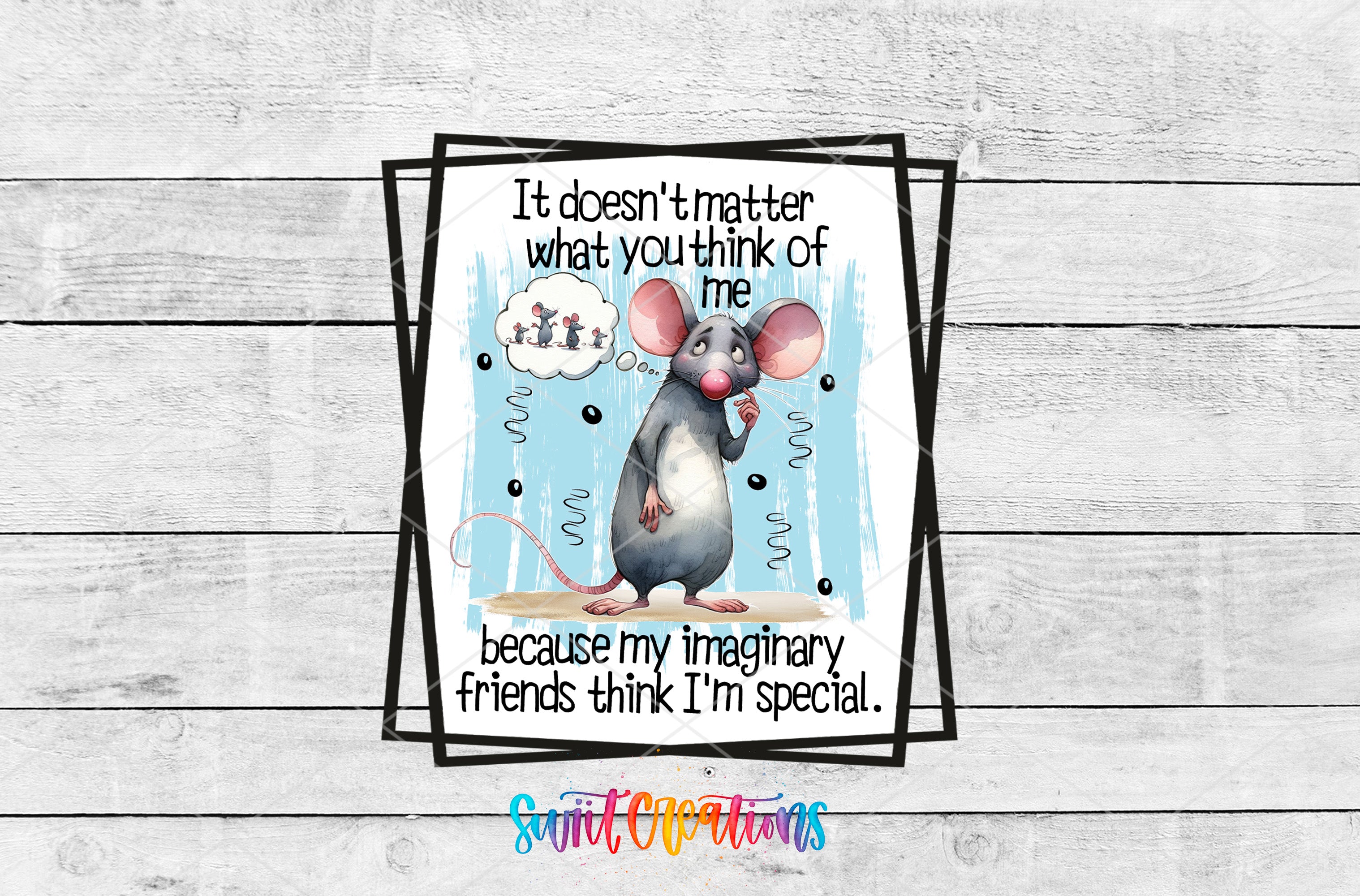 Swiit Creations UV DTF Imaginary Friends Mouse transfer shown as the full artwork preview