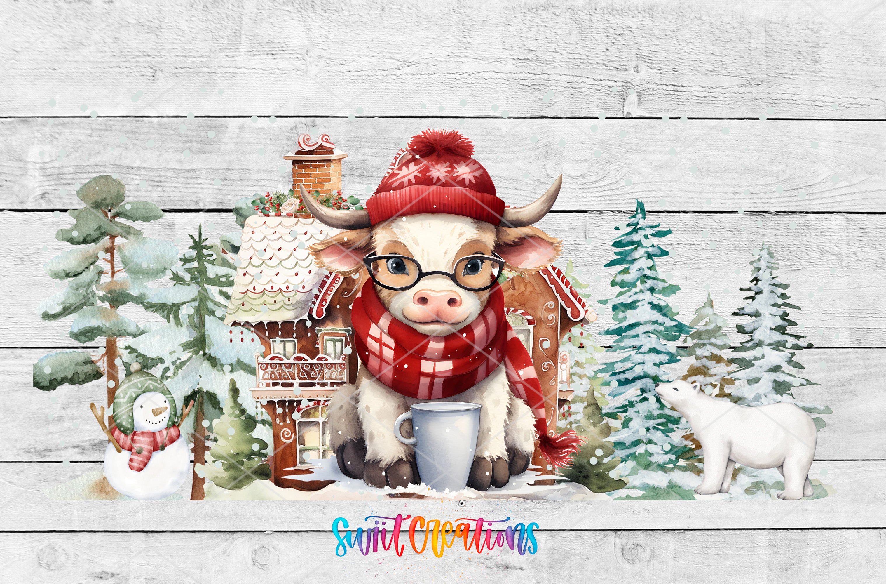 a picture of a cow wearing a red hat and glasses