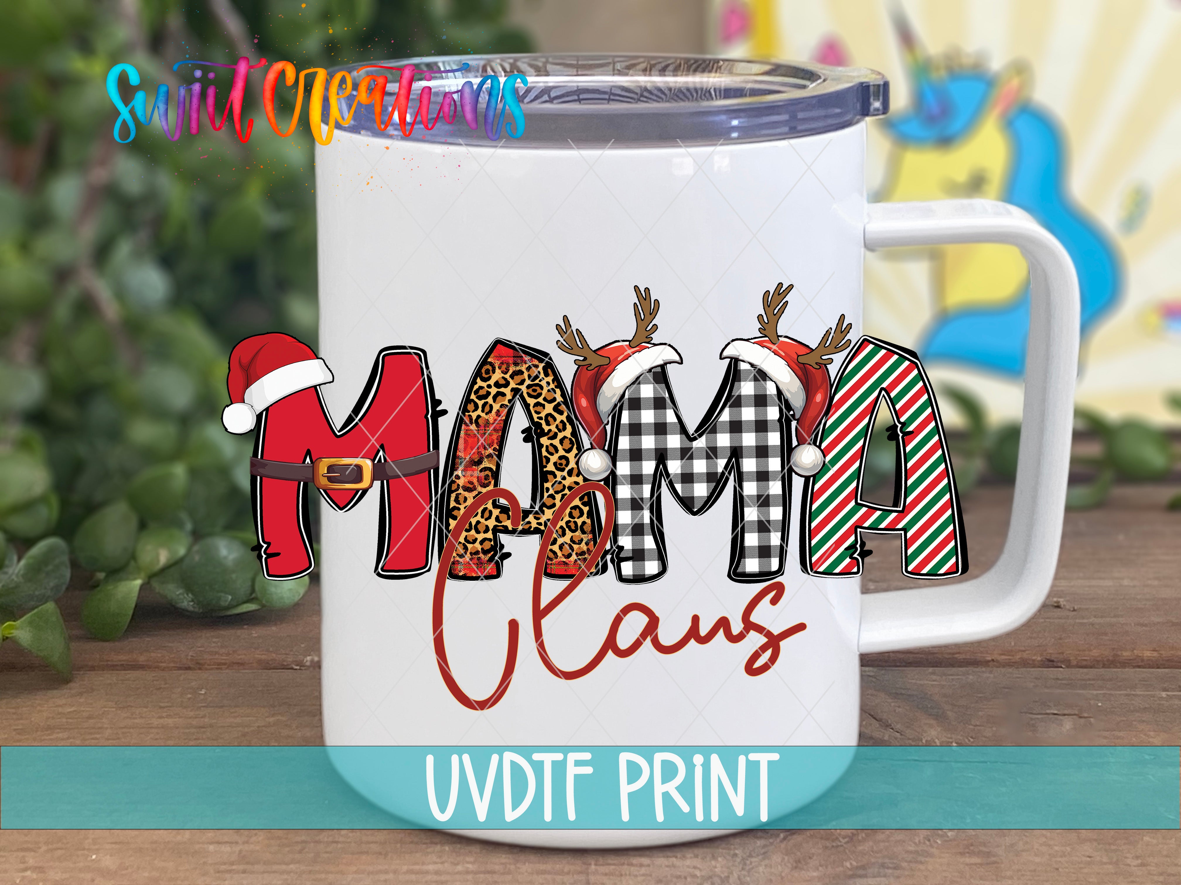 a white coffee mug with the word mama claus on it