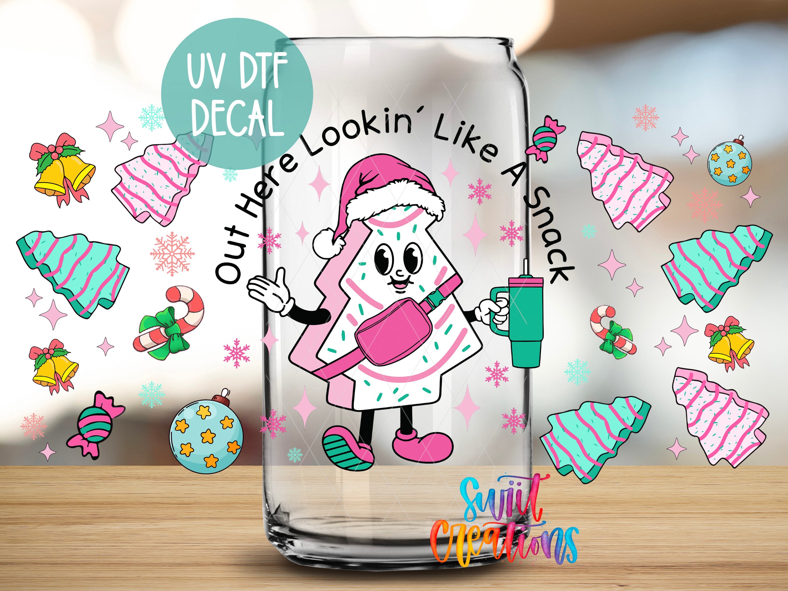 a glass with a picture of a cartoon character on it