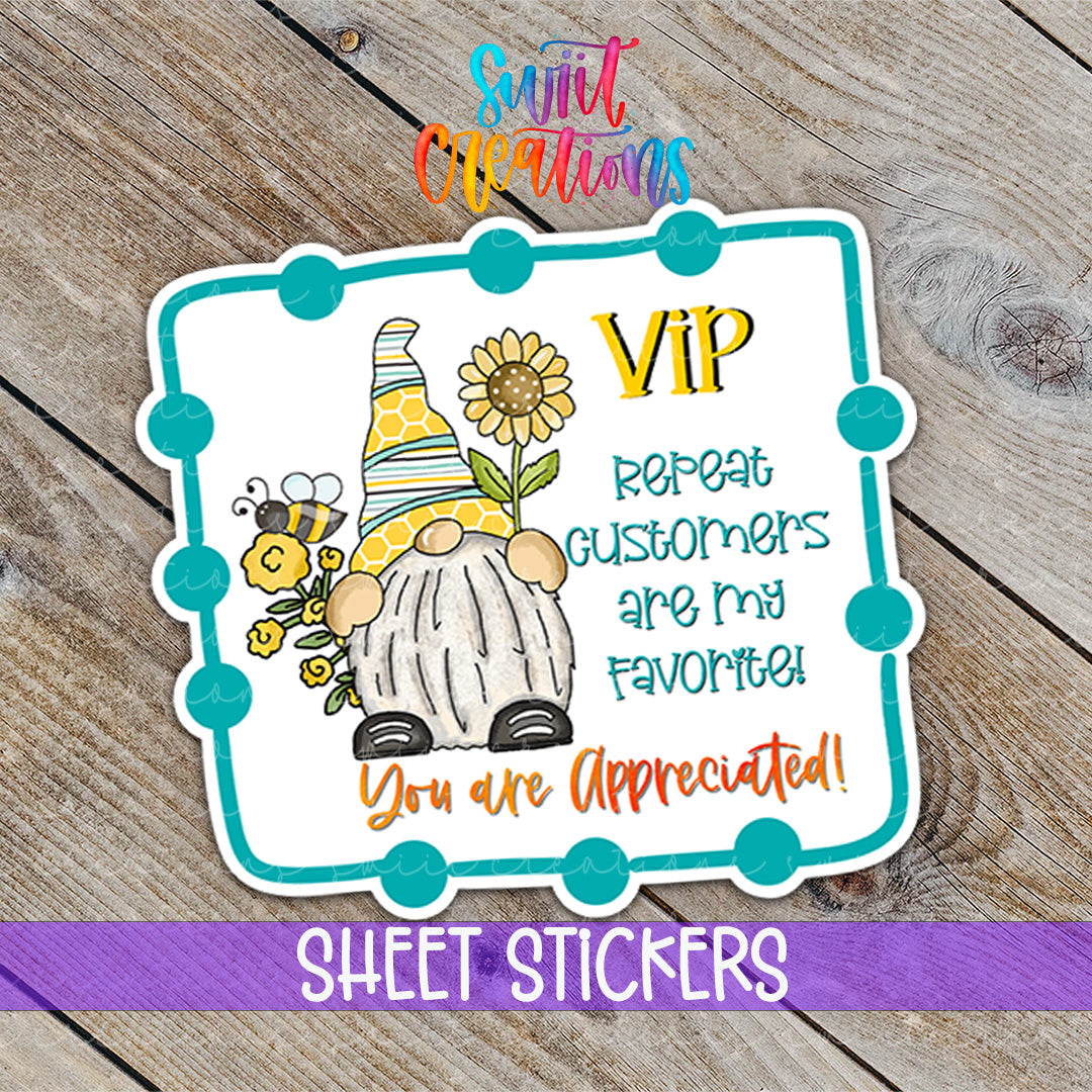 a sticker with a picture of a gnome on it