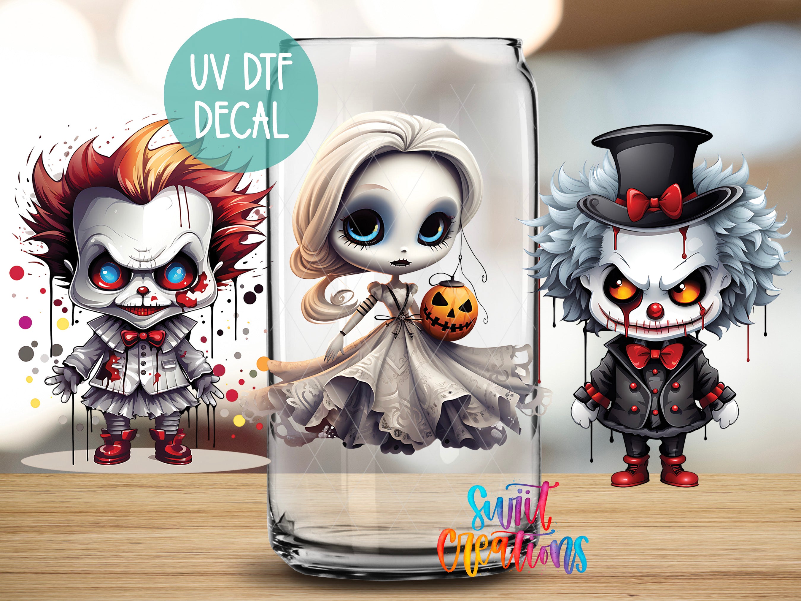 a couple of dolls are in a glass
