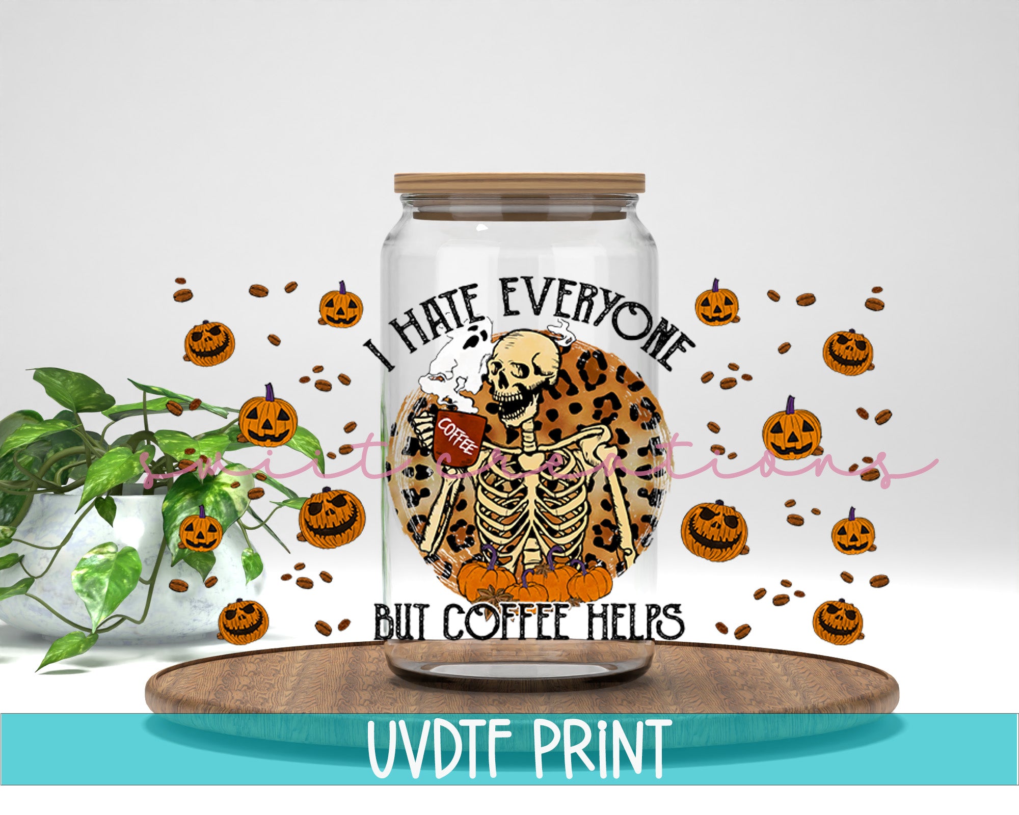a glass jar with a skeleton in it
