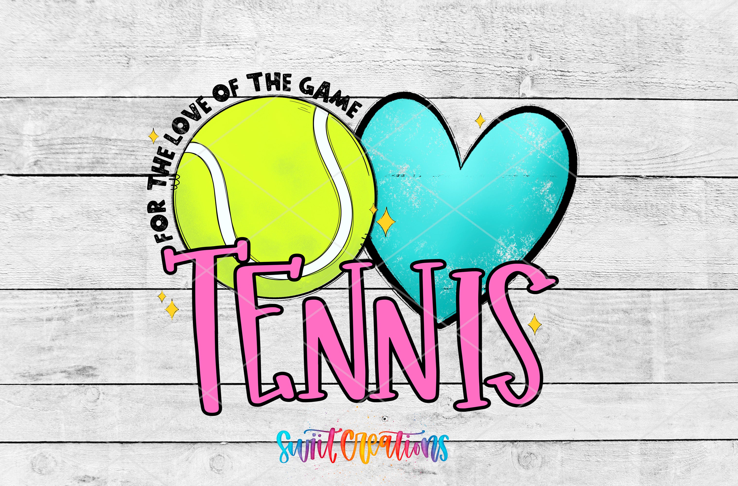 a tennis ball and a heart on a wooden background