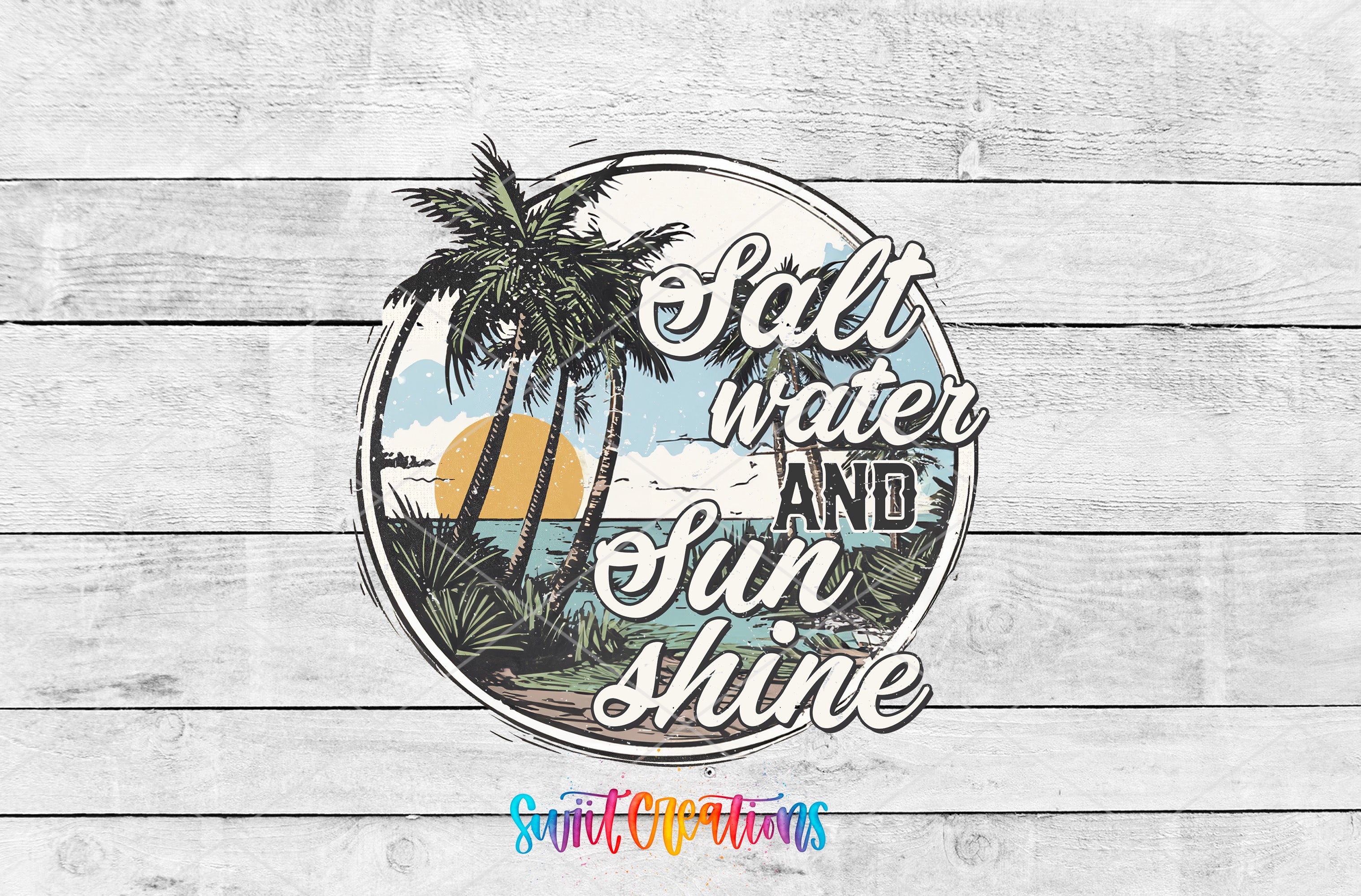 Swiit Creations UV DTF Salt Water and Sunshine transfer shown as the full artwork preview