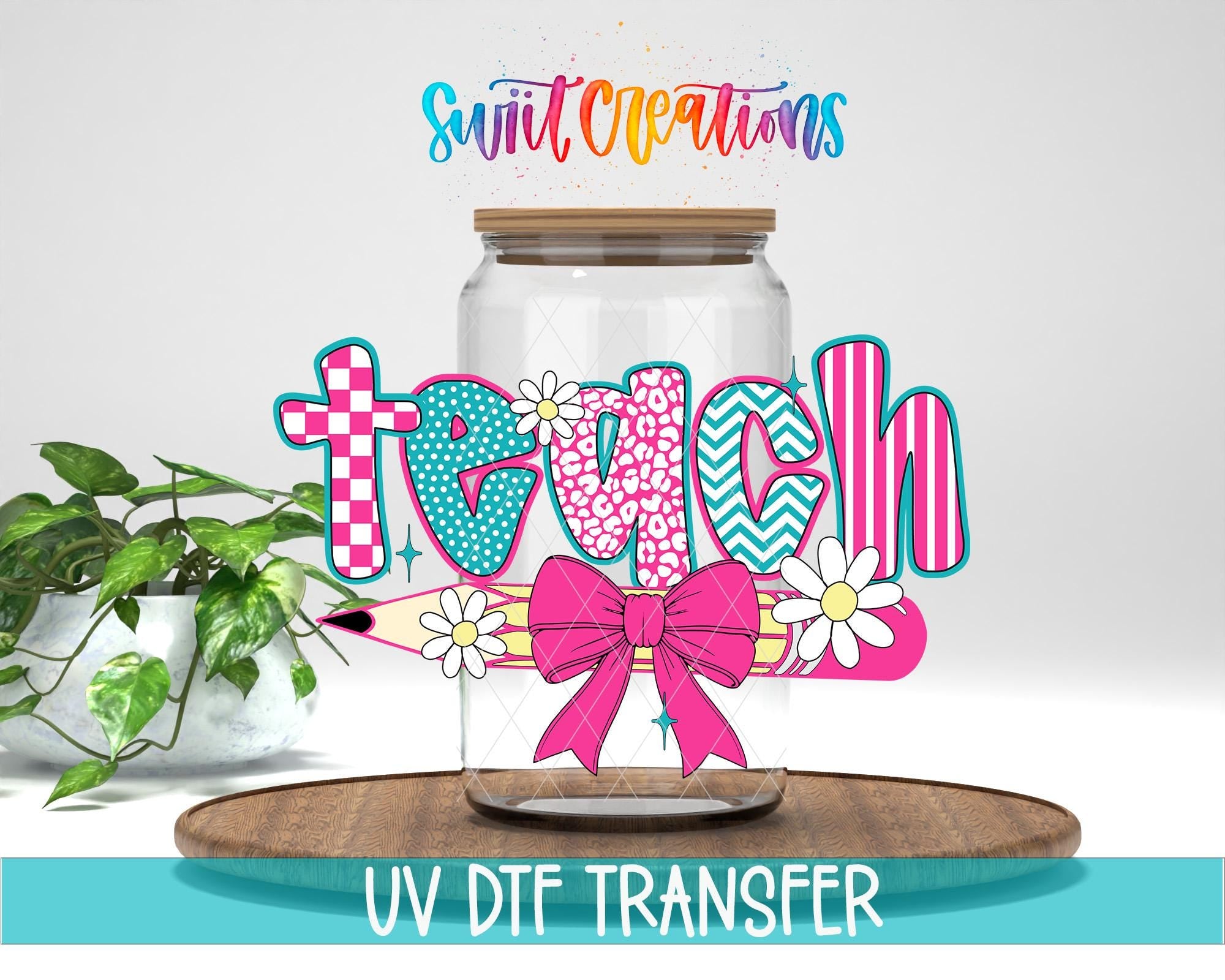 a glass jar with a bow and various colorful text and graphics, including a plant and a wooden tray, all set against a white background.