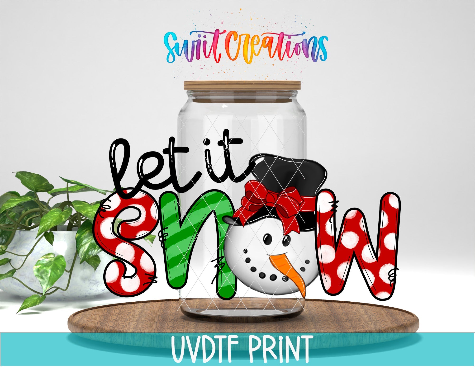 a glass jar with a snowman inside of it
