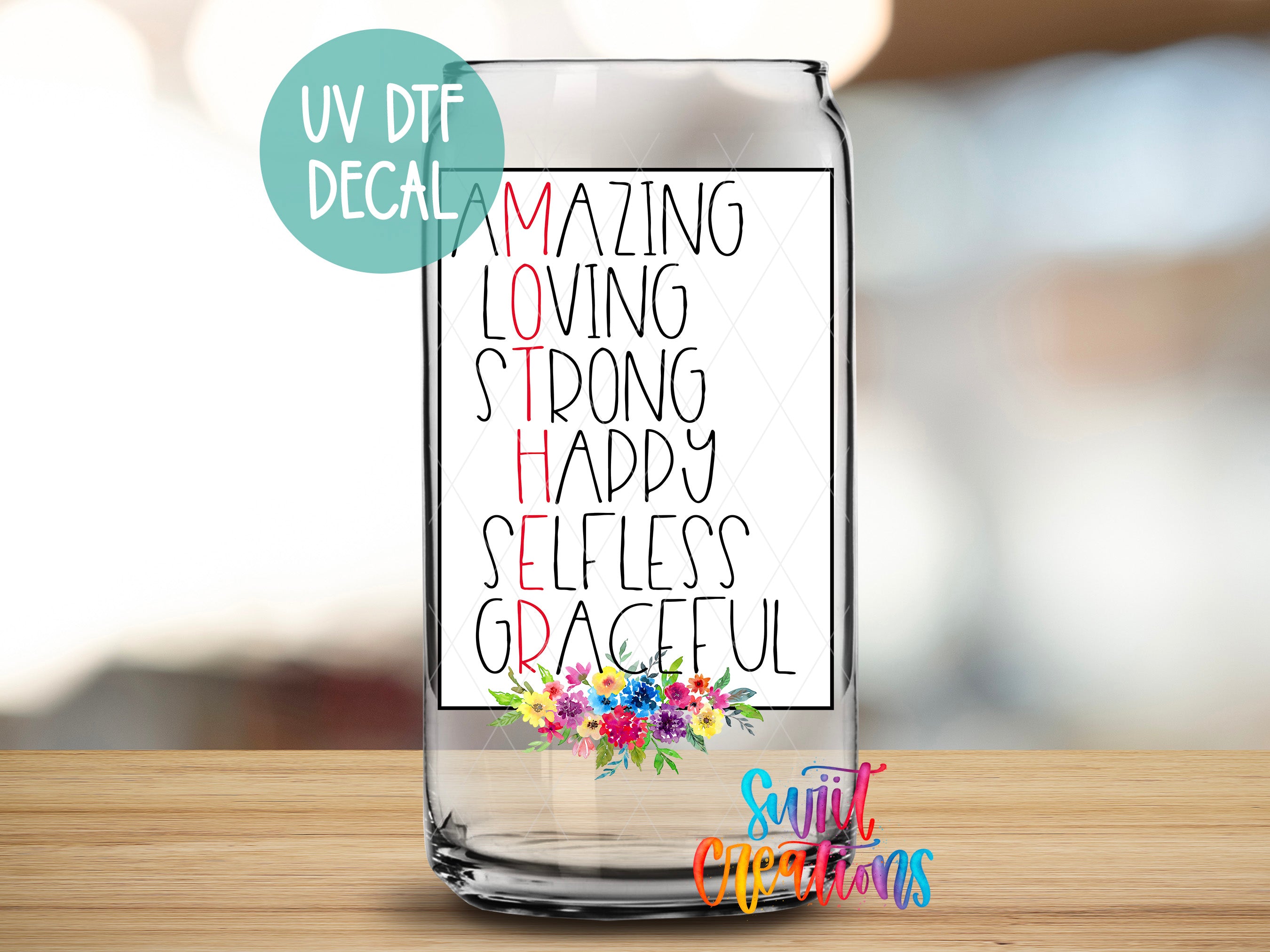 a glass jar with a card saying amazing loving, strong happy selfies, and
