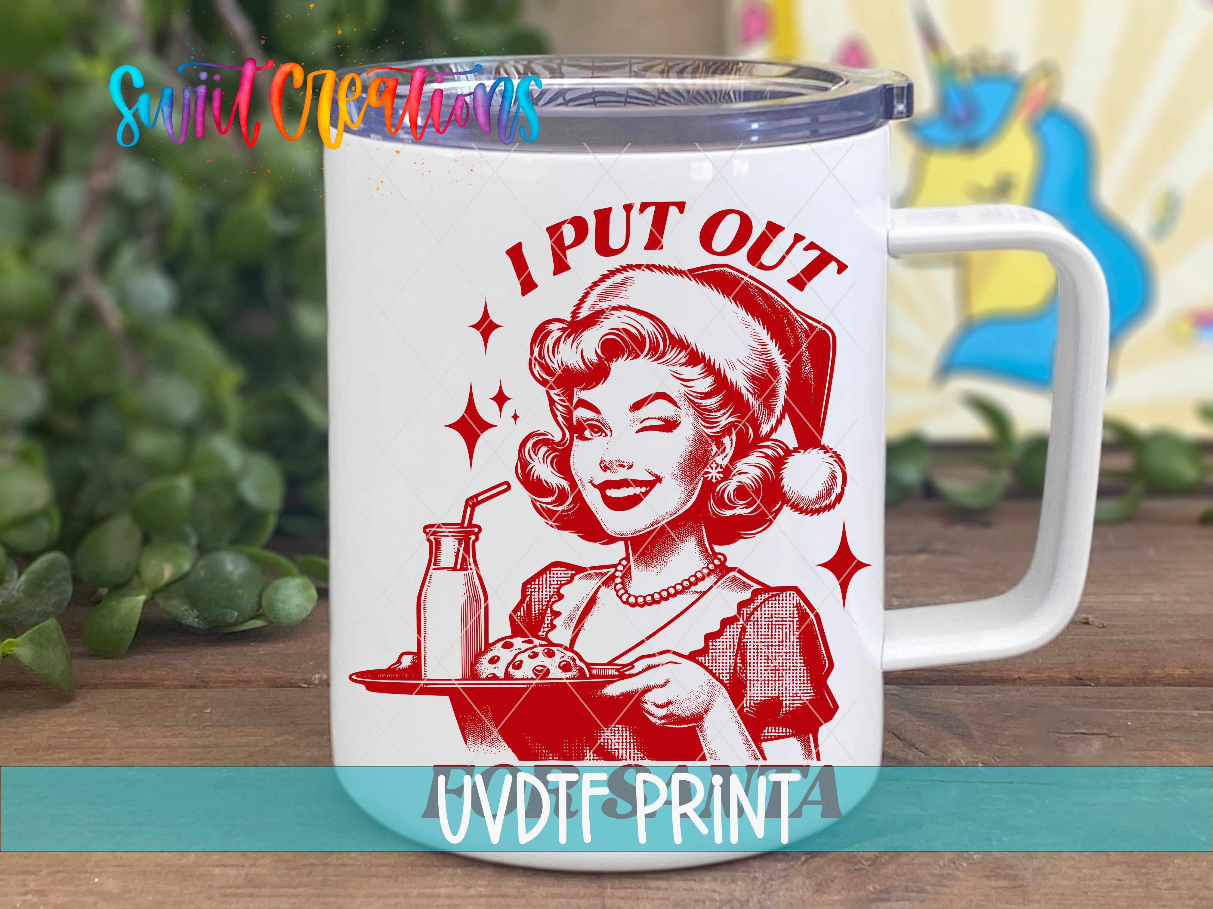 a coffee mug with a picture of a woman holding a pipe