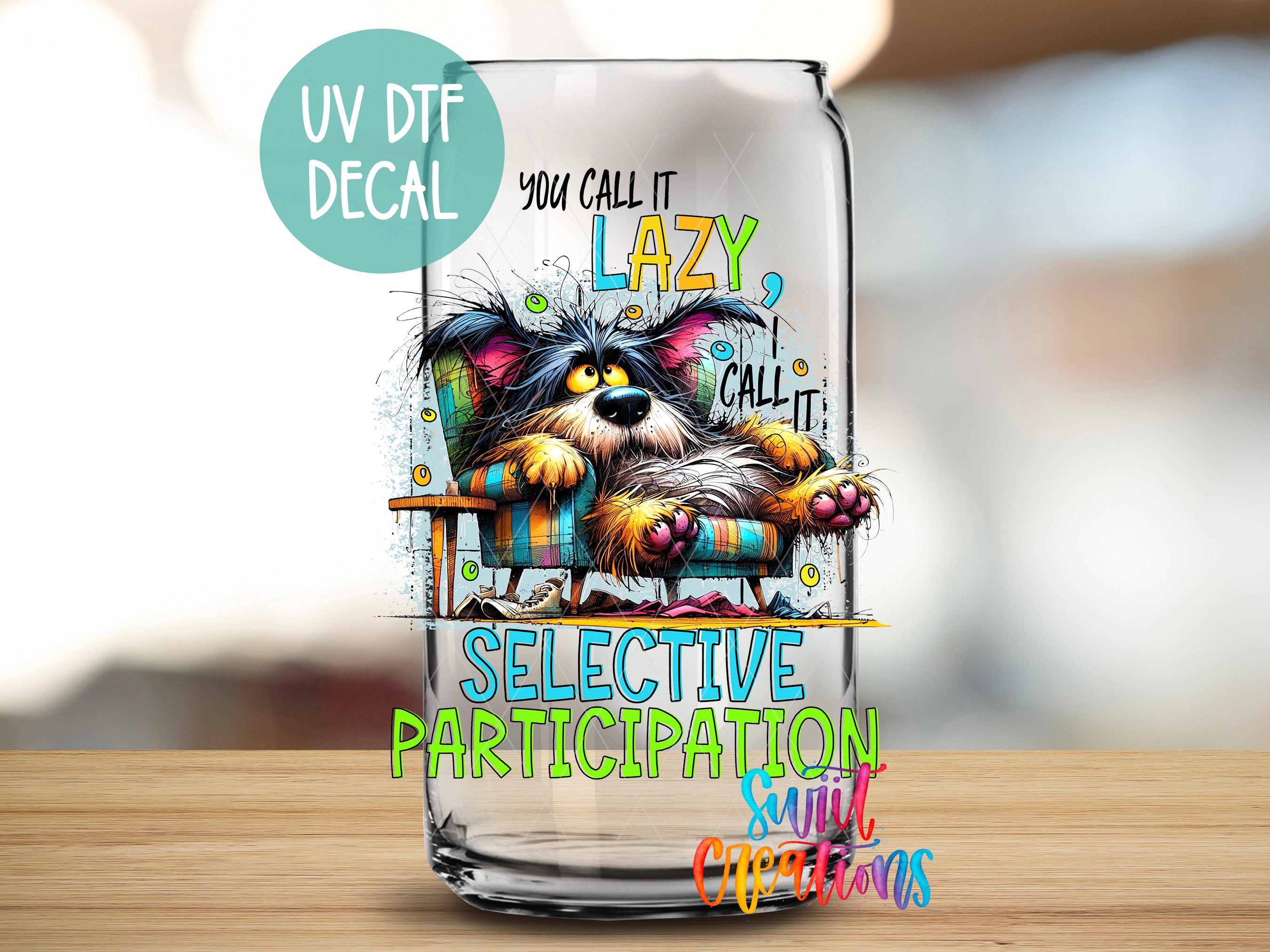 a glass with a picture of a dog on it