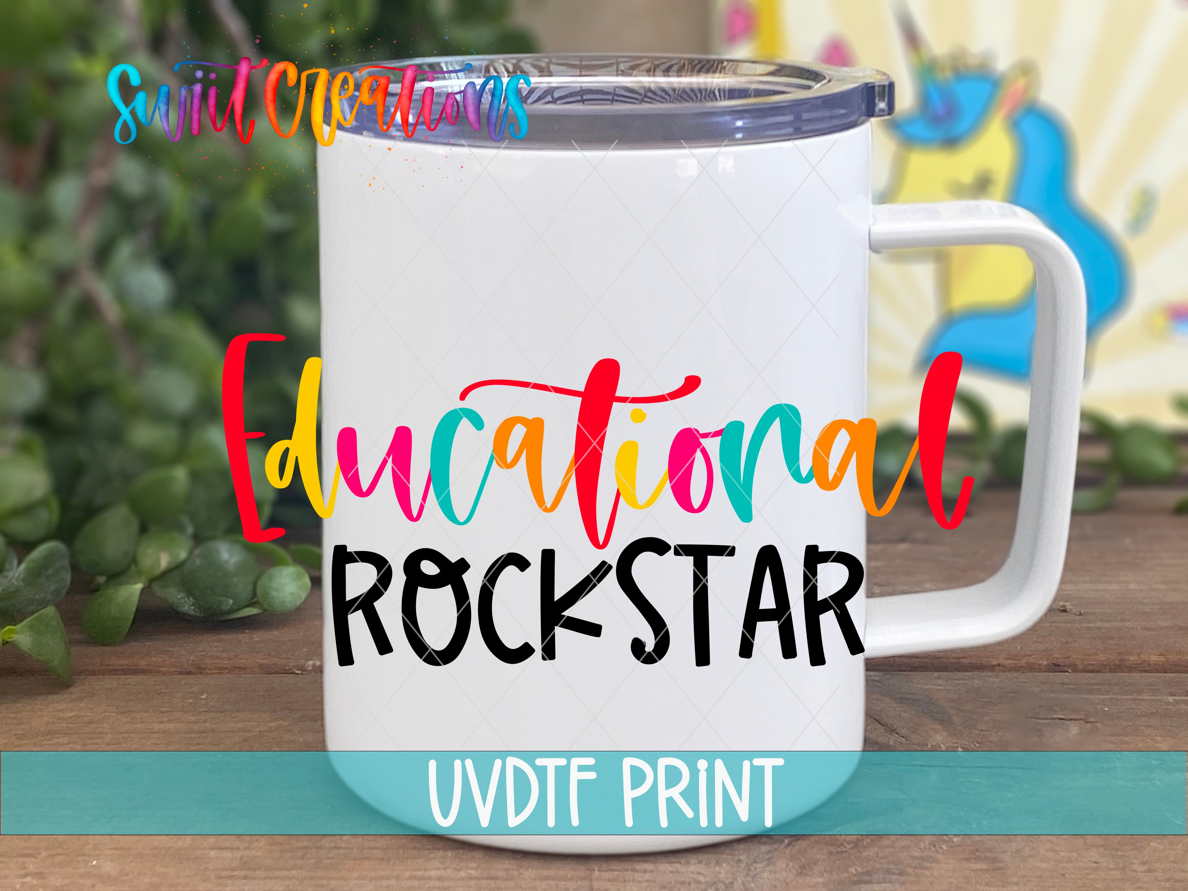 a white coffee mug with the words educational rockstar on it