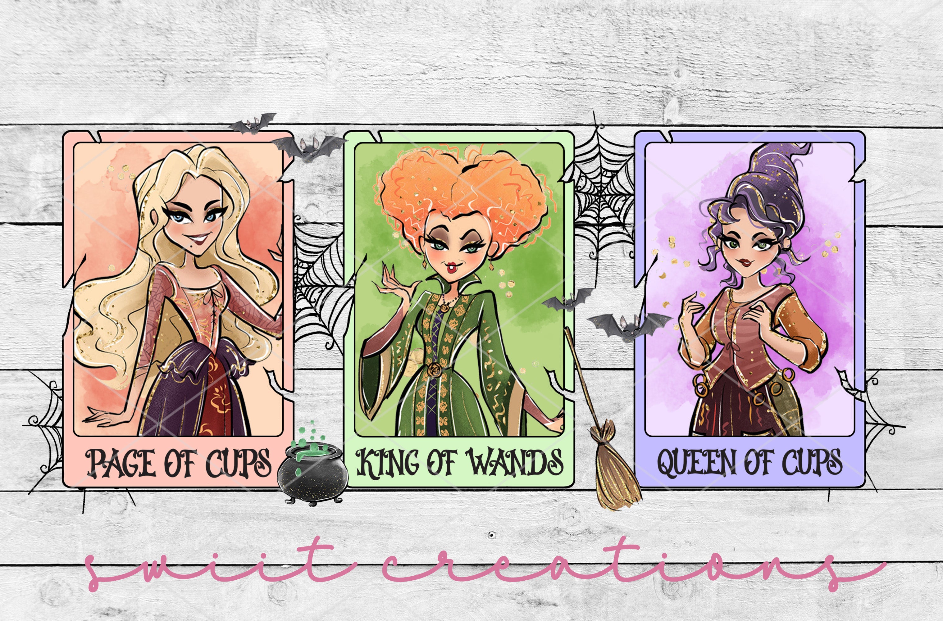 a set of three cards with a cartoon character on them