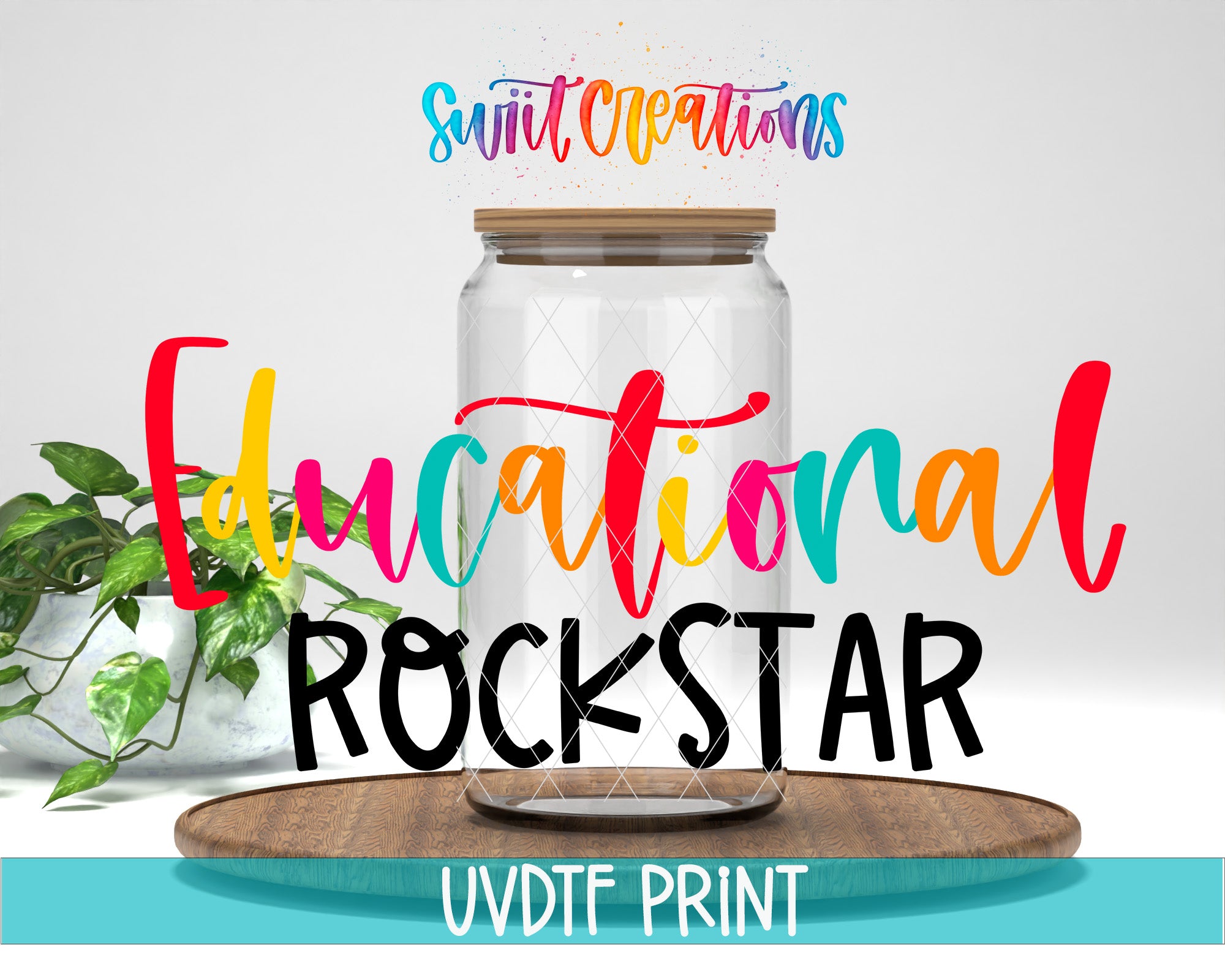 a glass jar with the words educational rockstar on top of it