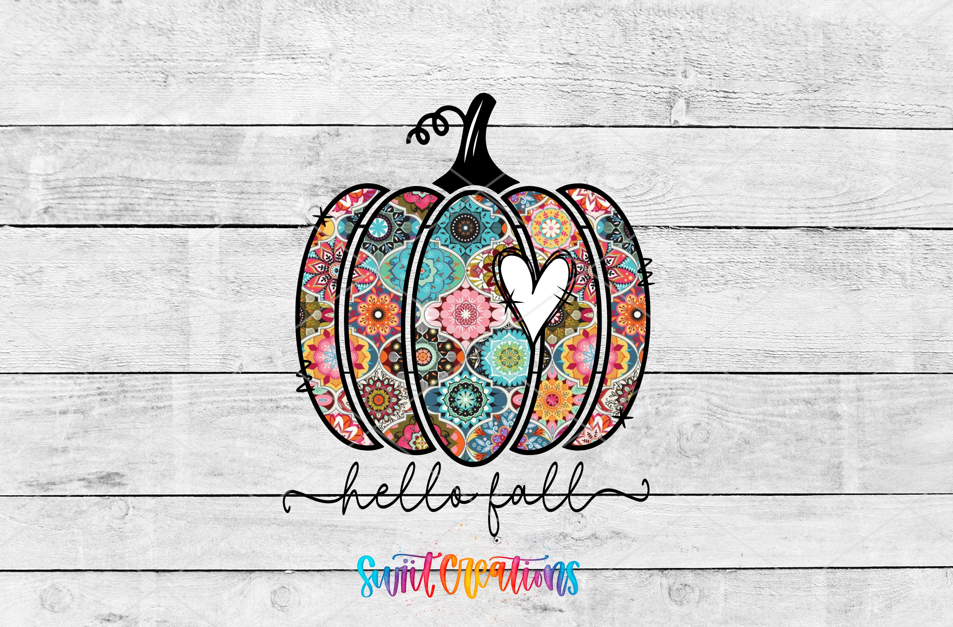 Swiit Creations UV DTF Hello Fall Pumpkin transfer shown as the full artwork preview