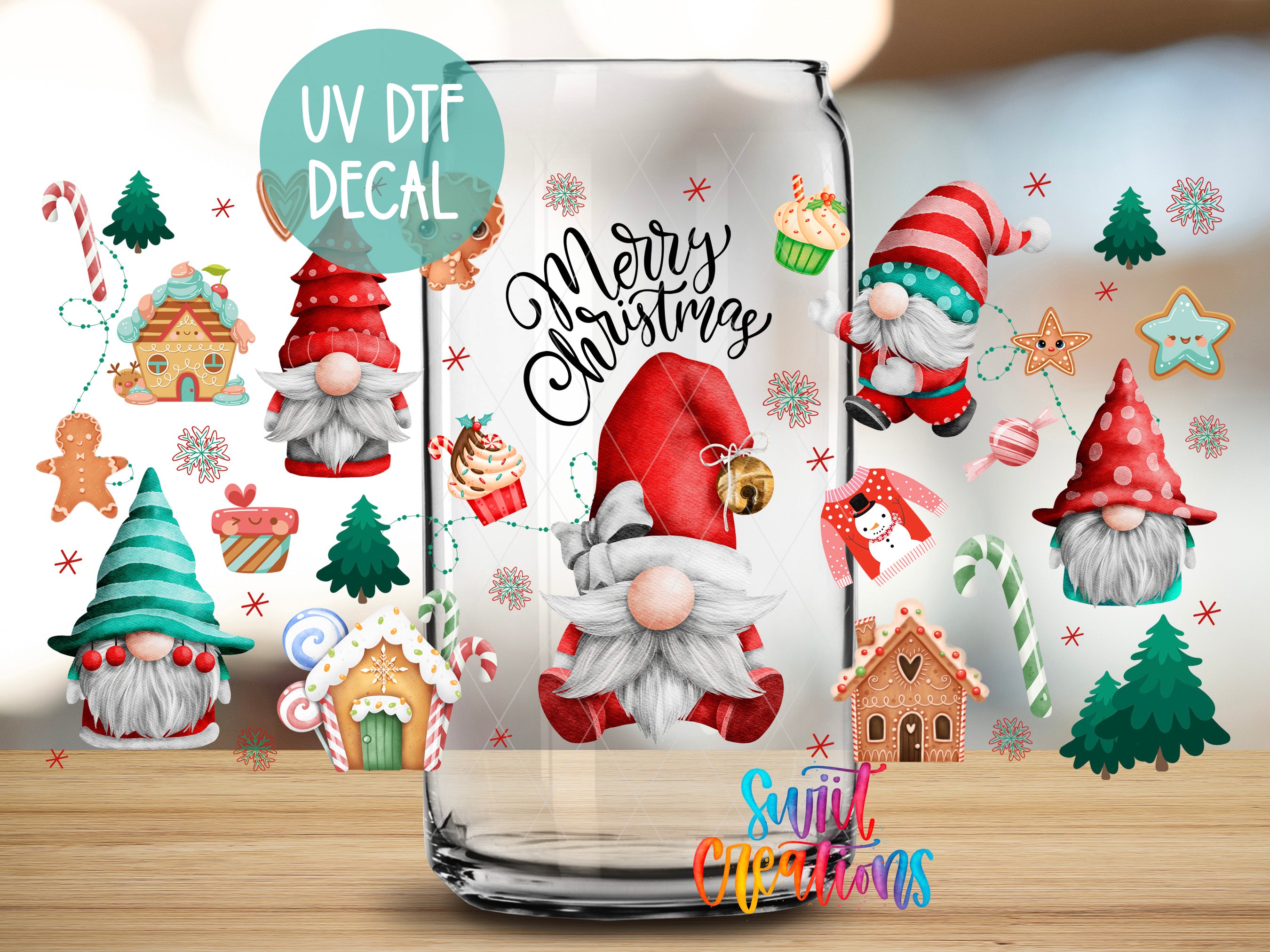 a glass jar with a santa clause on it