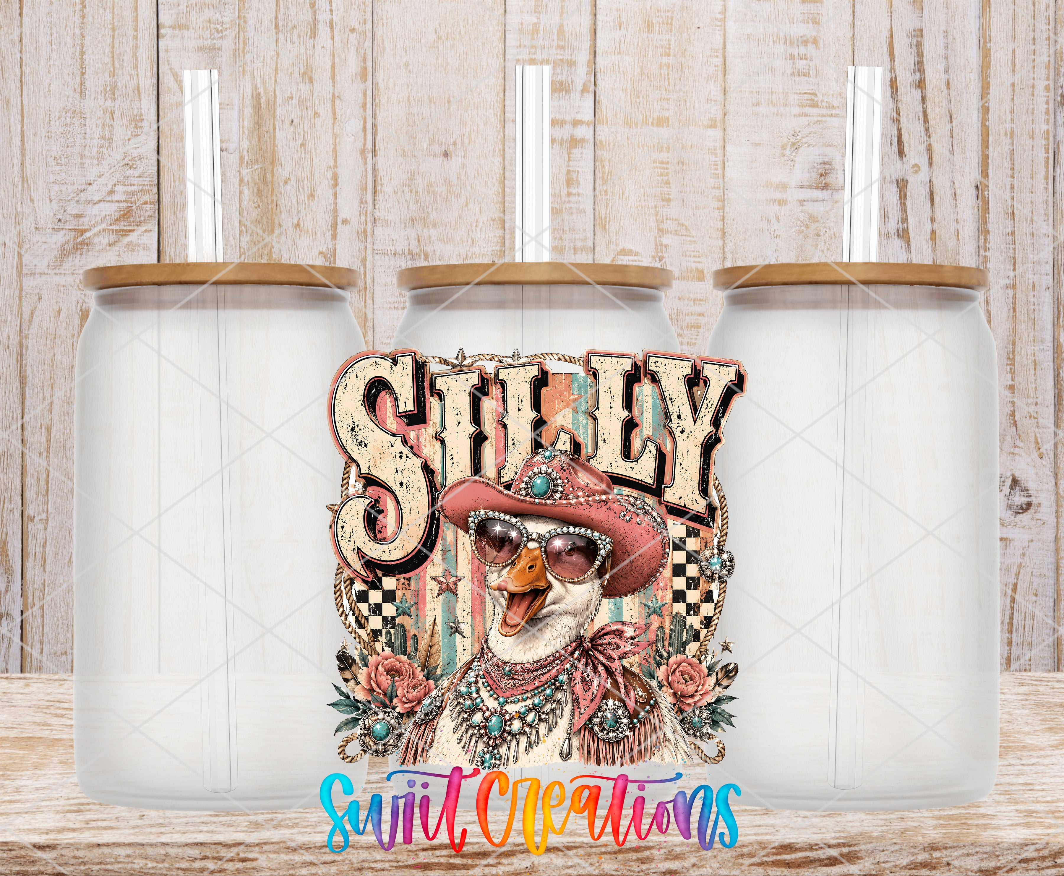a colorful illustration of a duck wearing sunglasses and a hat, with the word "SHILEY" prominently displayed. The duck is surrounded by flowers and other decorative elements, creating a whimsical and eye-catching design.