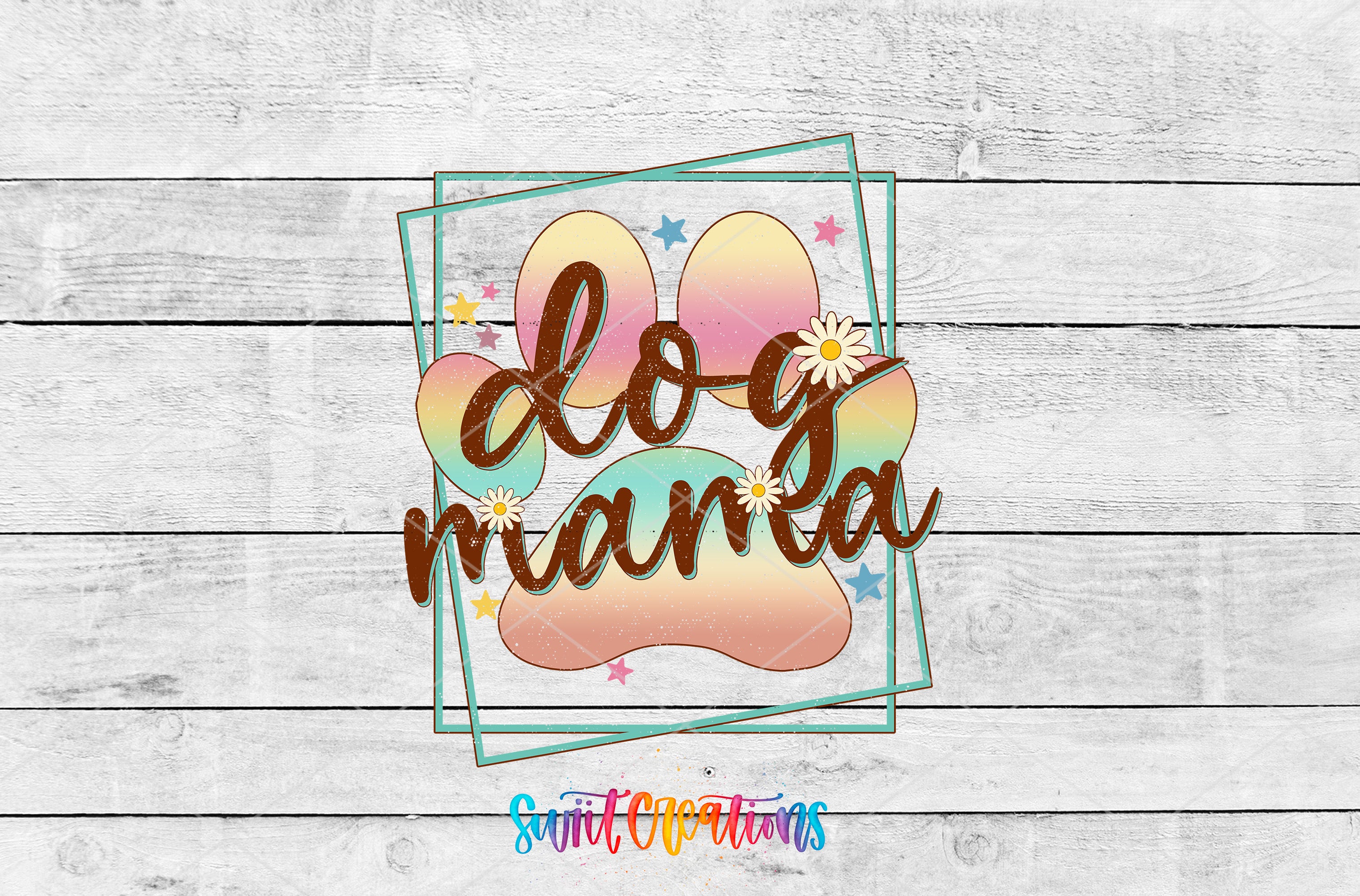 Dog Mama Paw Print soft pastel floral paw print UV DTF transfer artwork by Swiit Creations