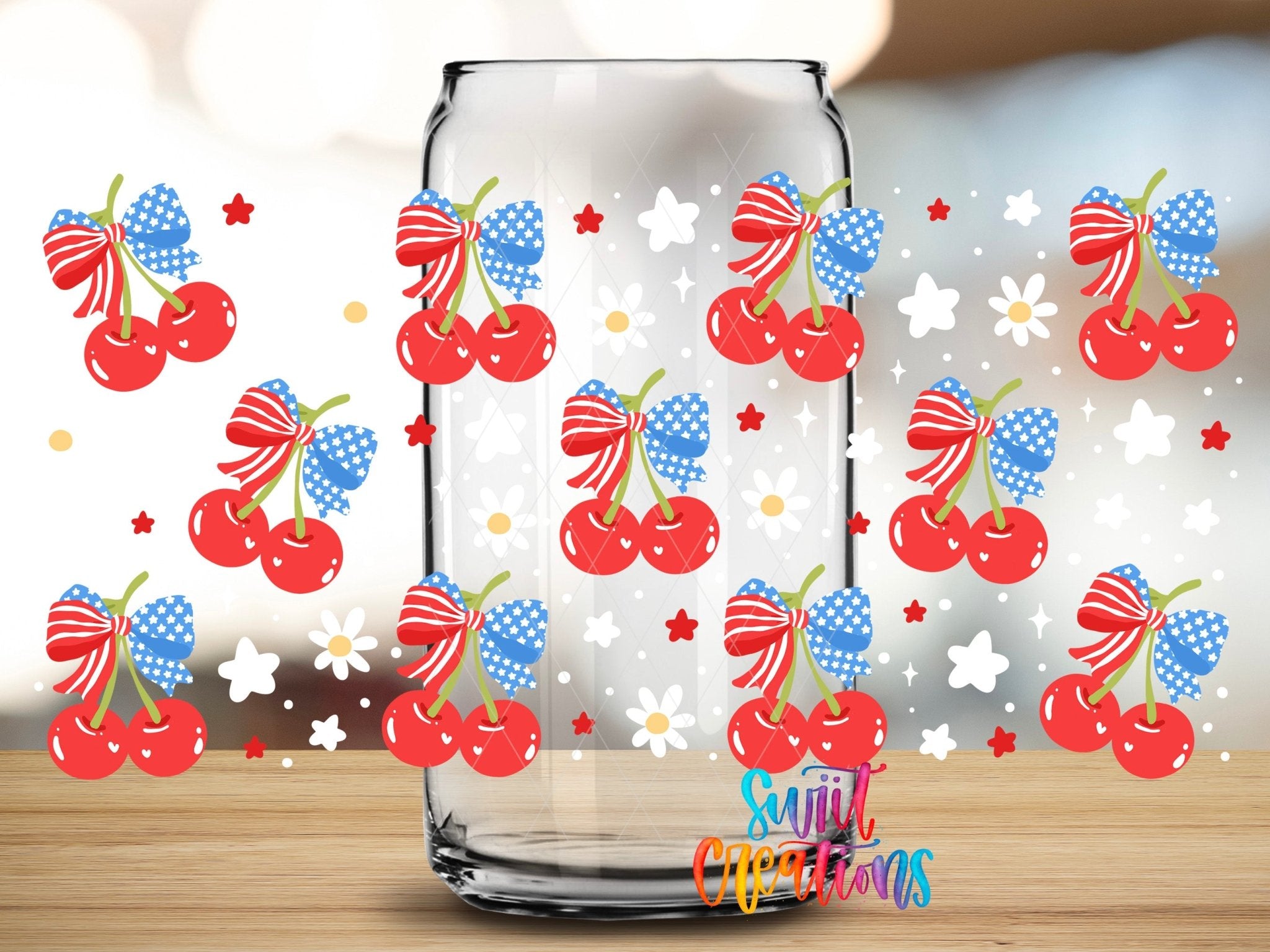 4th Of July Cherries UV DTF Transfer Tumbler Wrap | Patriotic Summer Tumbler Wrap | DTF262 - Swiit Creations
