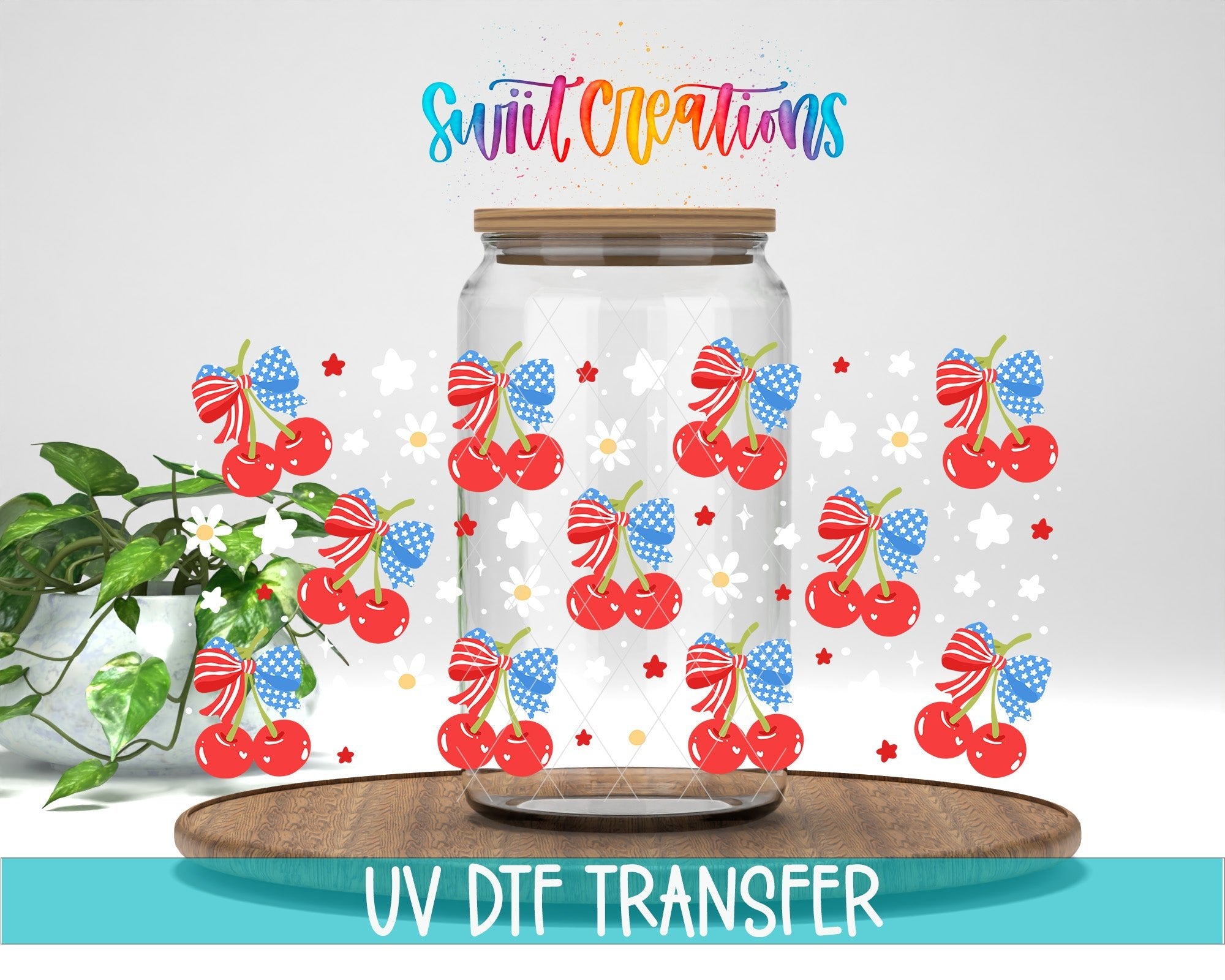 4th Of July Cherries UV DTF Transfer Tumbler Wrap | Patriotic Summer Tumbler Wrap | DTF262 - Swiit Creations