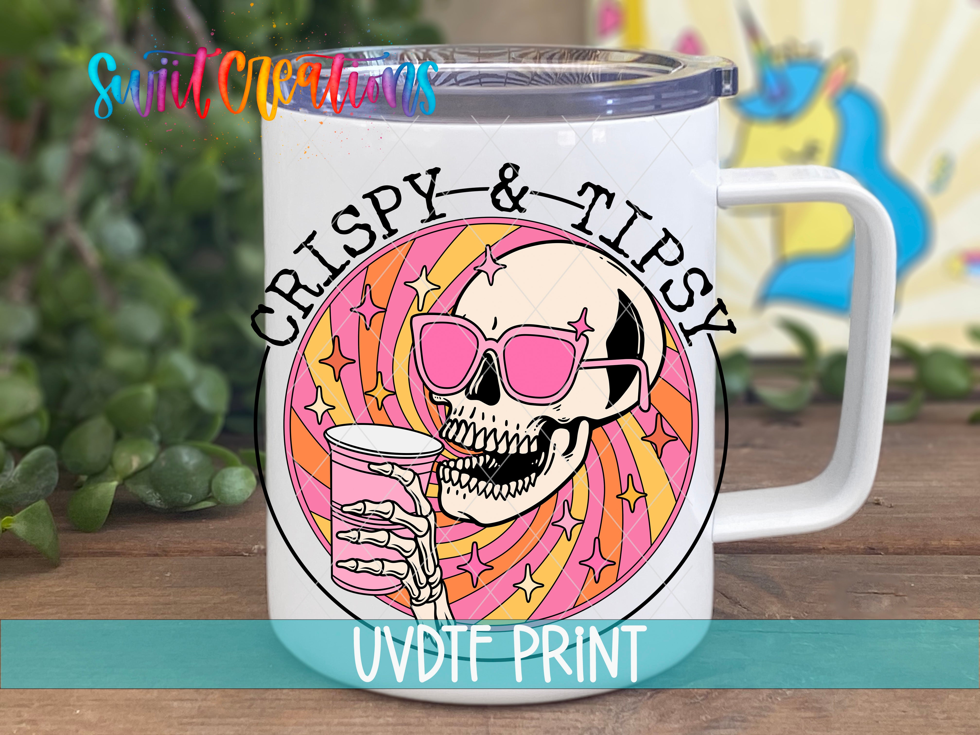 a coffee mug with a skull wearing sunglasses and holding a drink