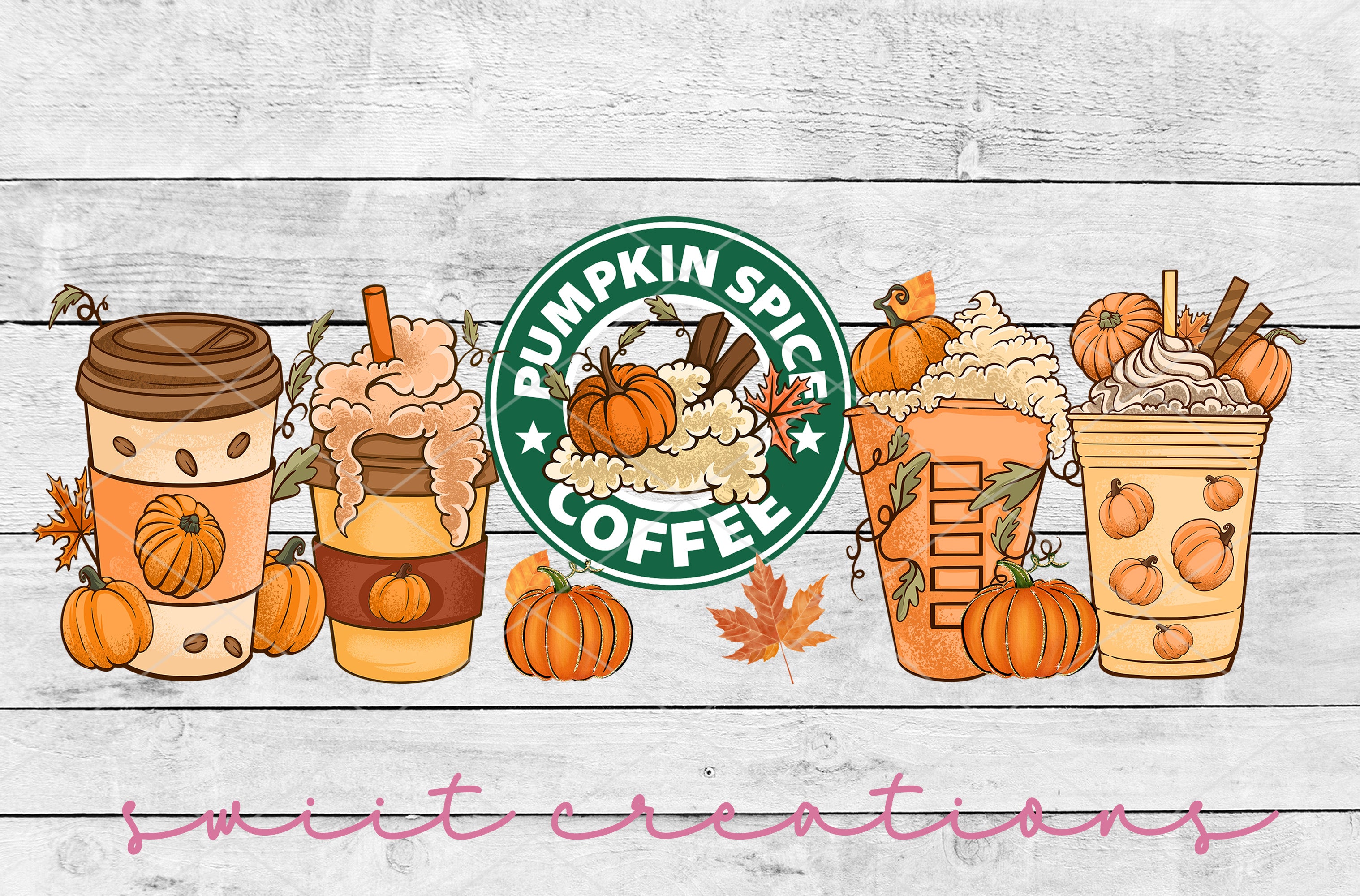 a starbucks sign with pumpkins and a cup of coffee