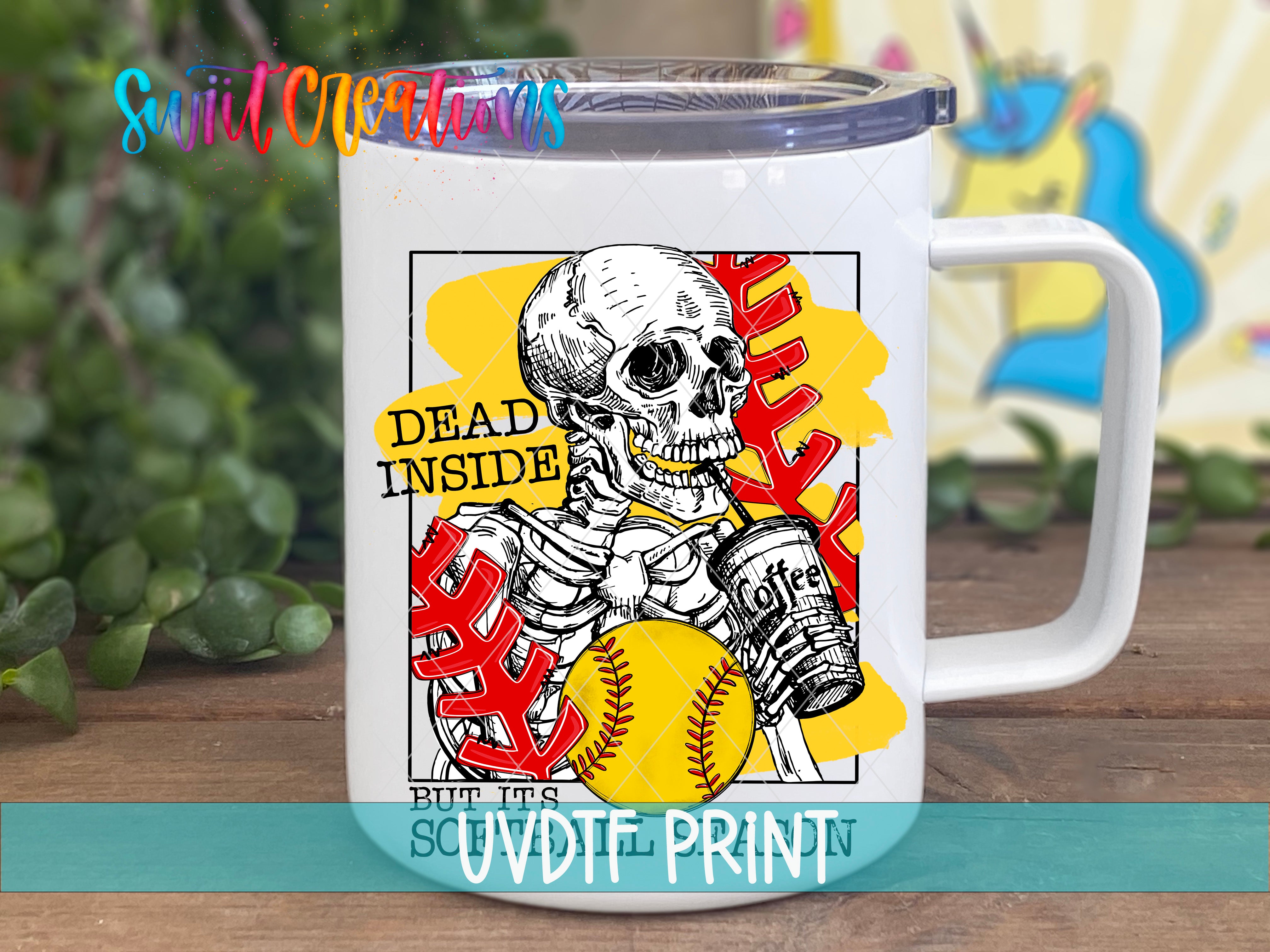 a white coffee mug with a skeleton holding a baseball