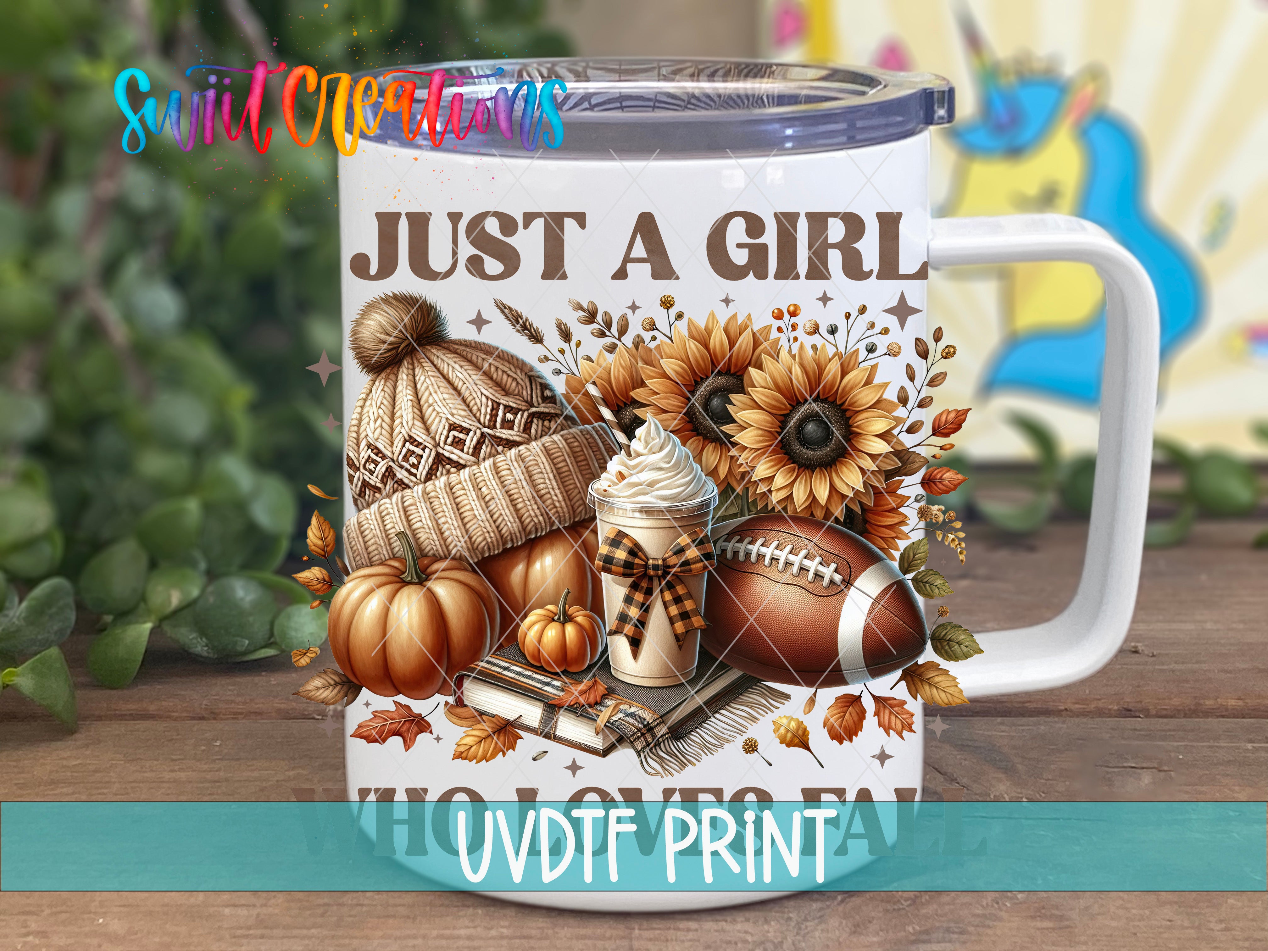 a coffee mug with sunflowers and a hat on it