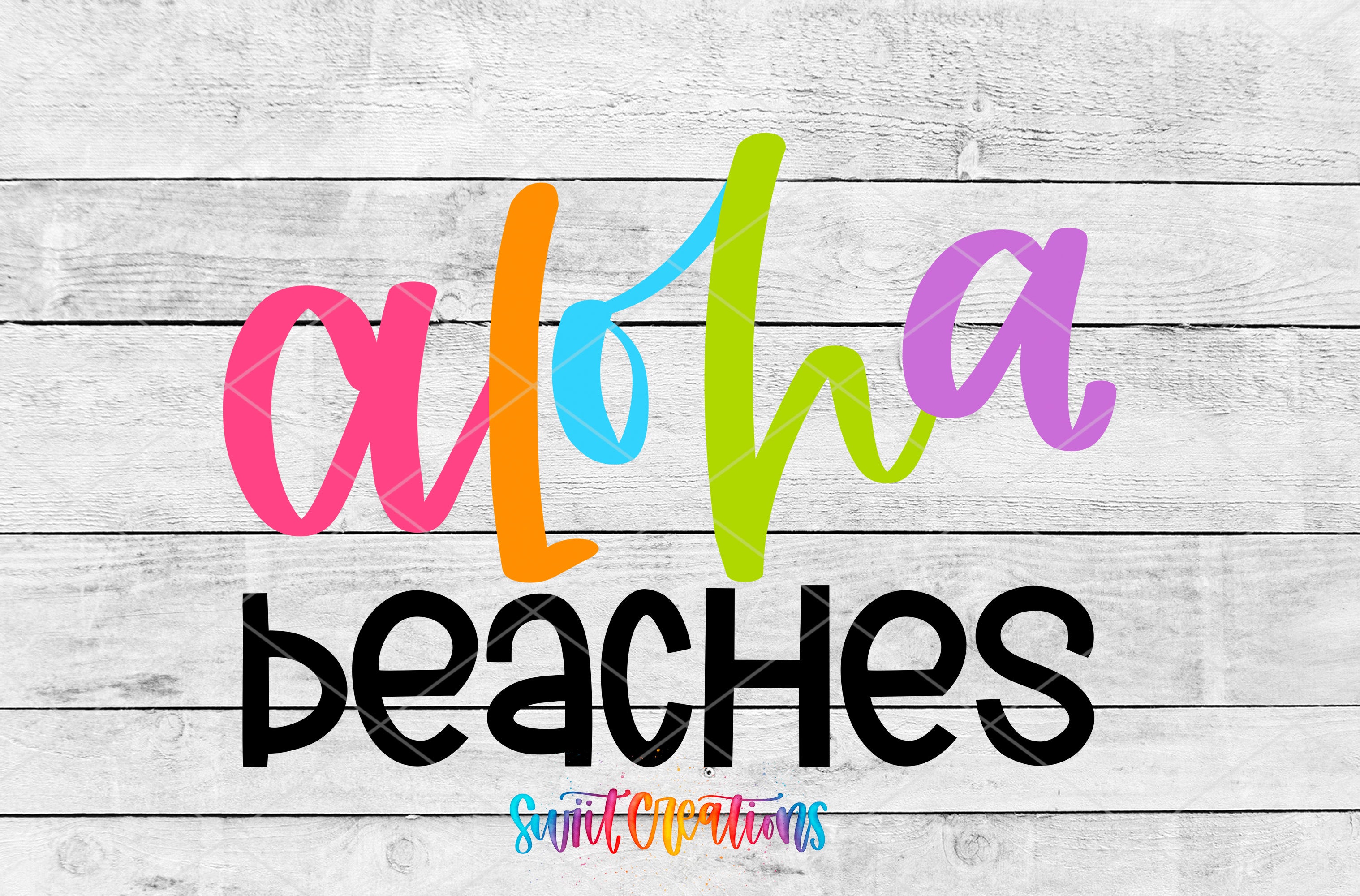 a colorful and playful design with the text "Aloha Peaches" displayed prominently.