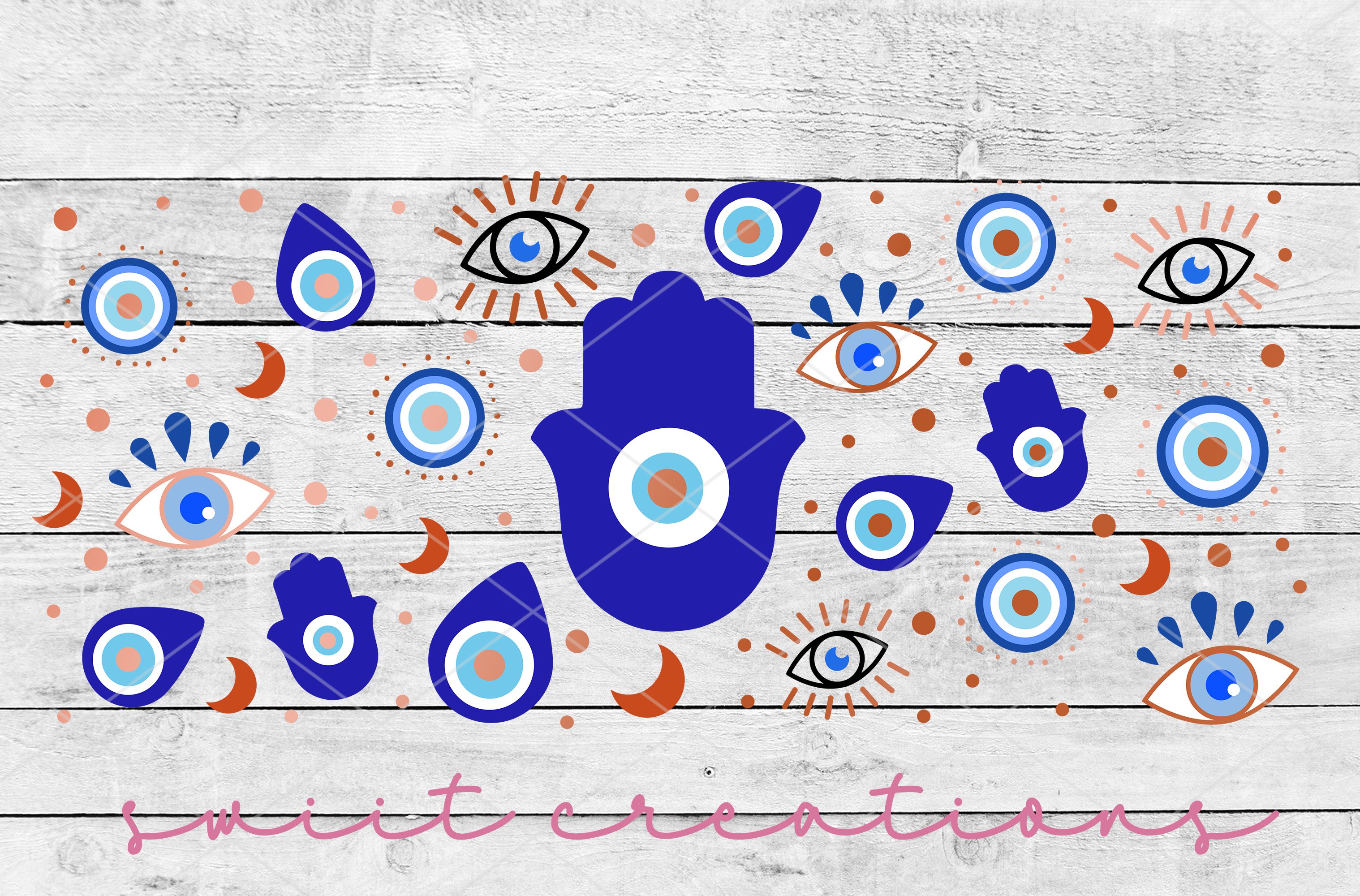 a wooden wall with a blue and orange design on it