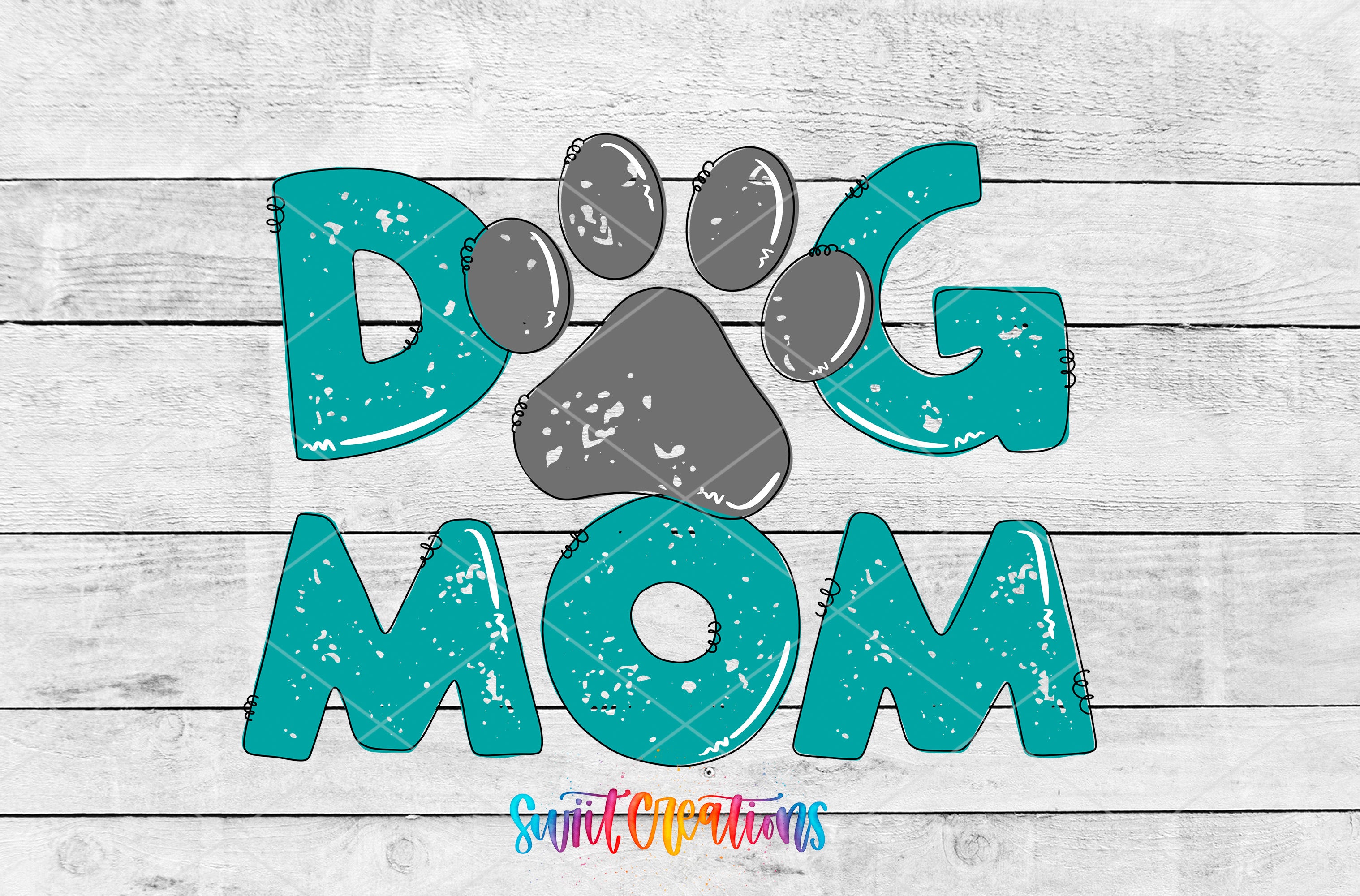 Swiit Creations UV DTF Dog Mom transfer shown as the full artwork preview