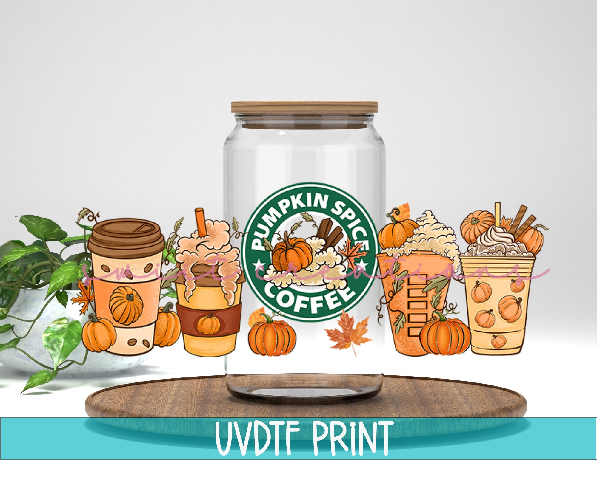 a glass jar filled with pumpkin spice coffee