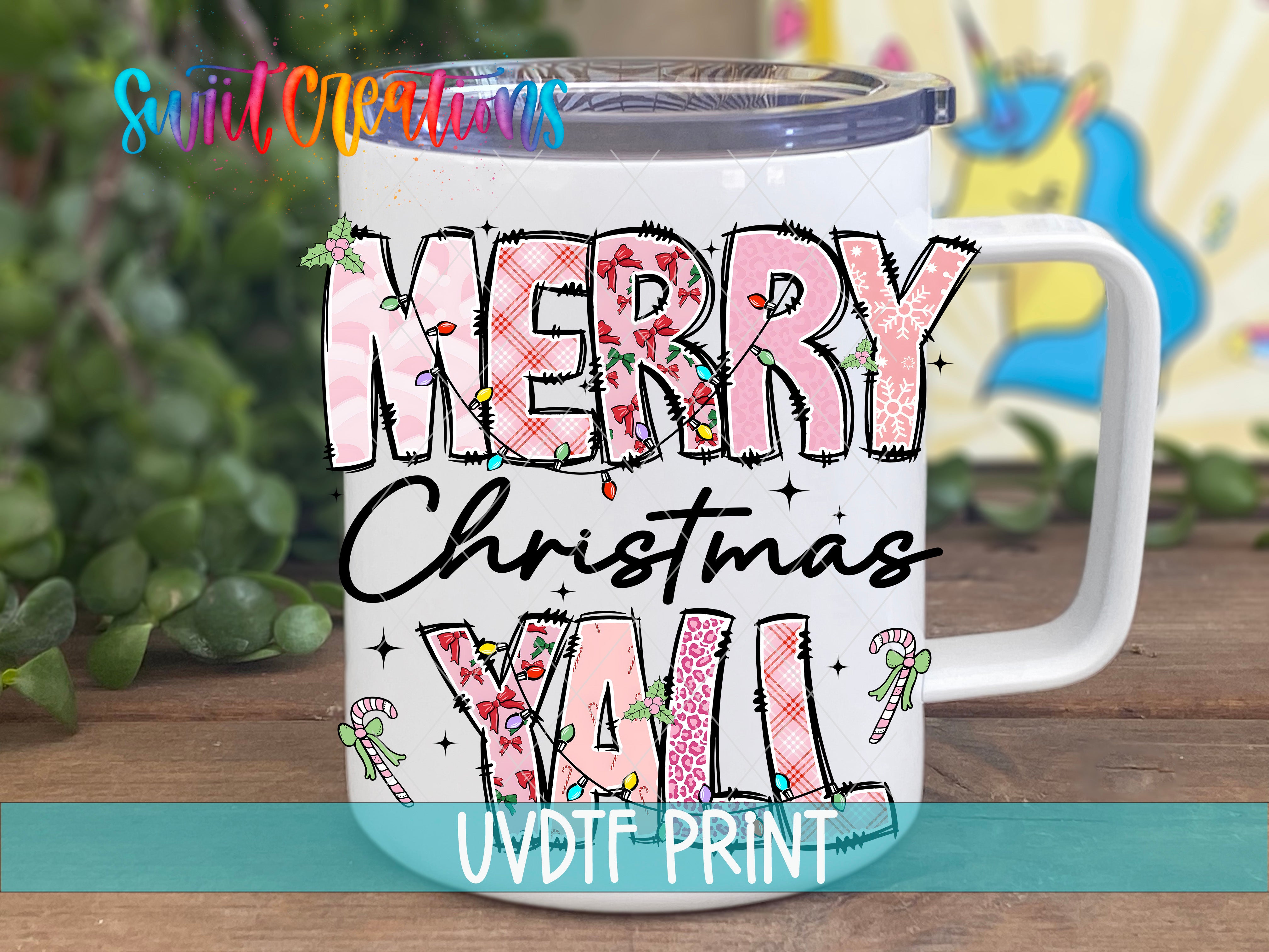 a white coffee mug with the words merry christmas y'all on it