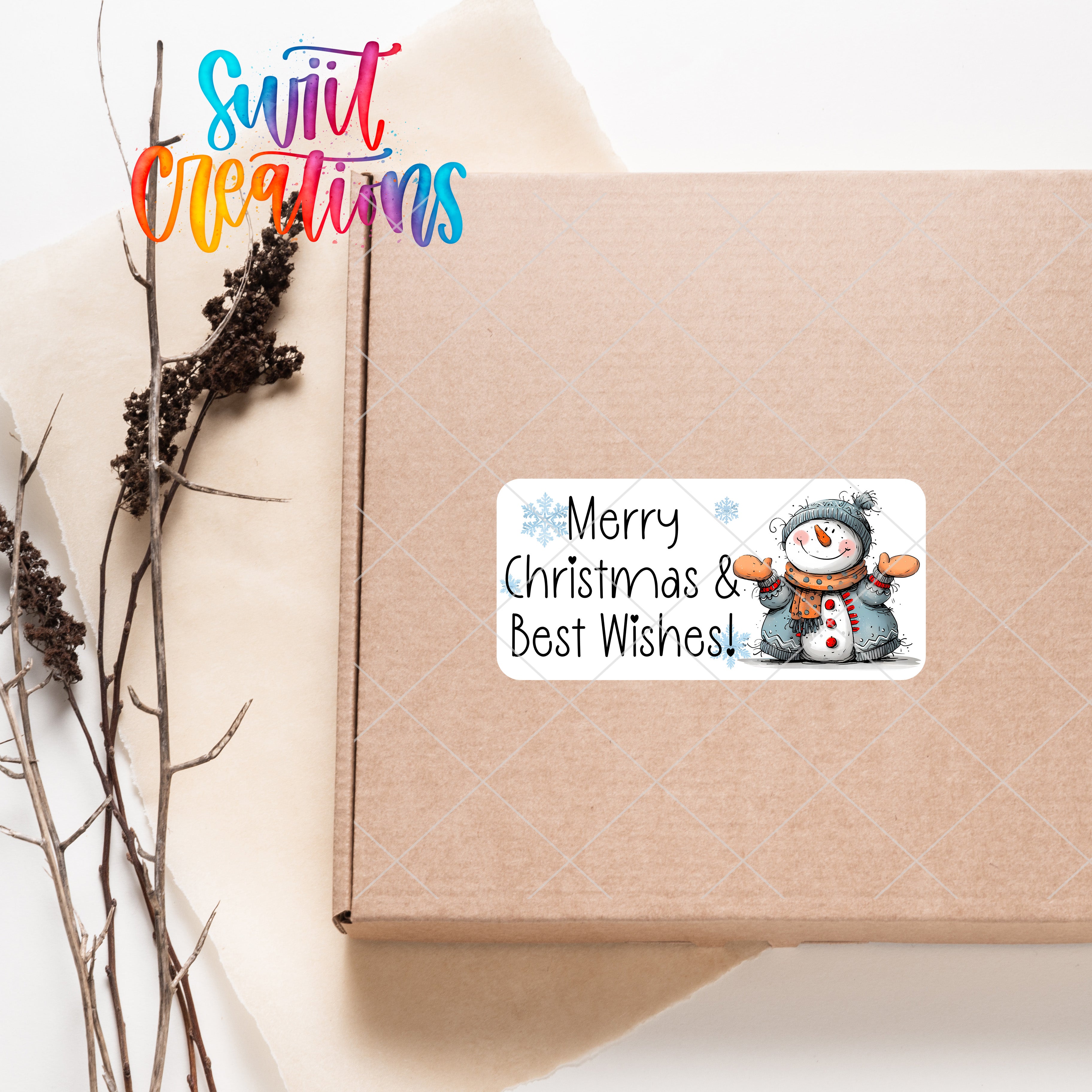 a box with a sticker of a snowman on it