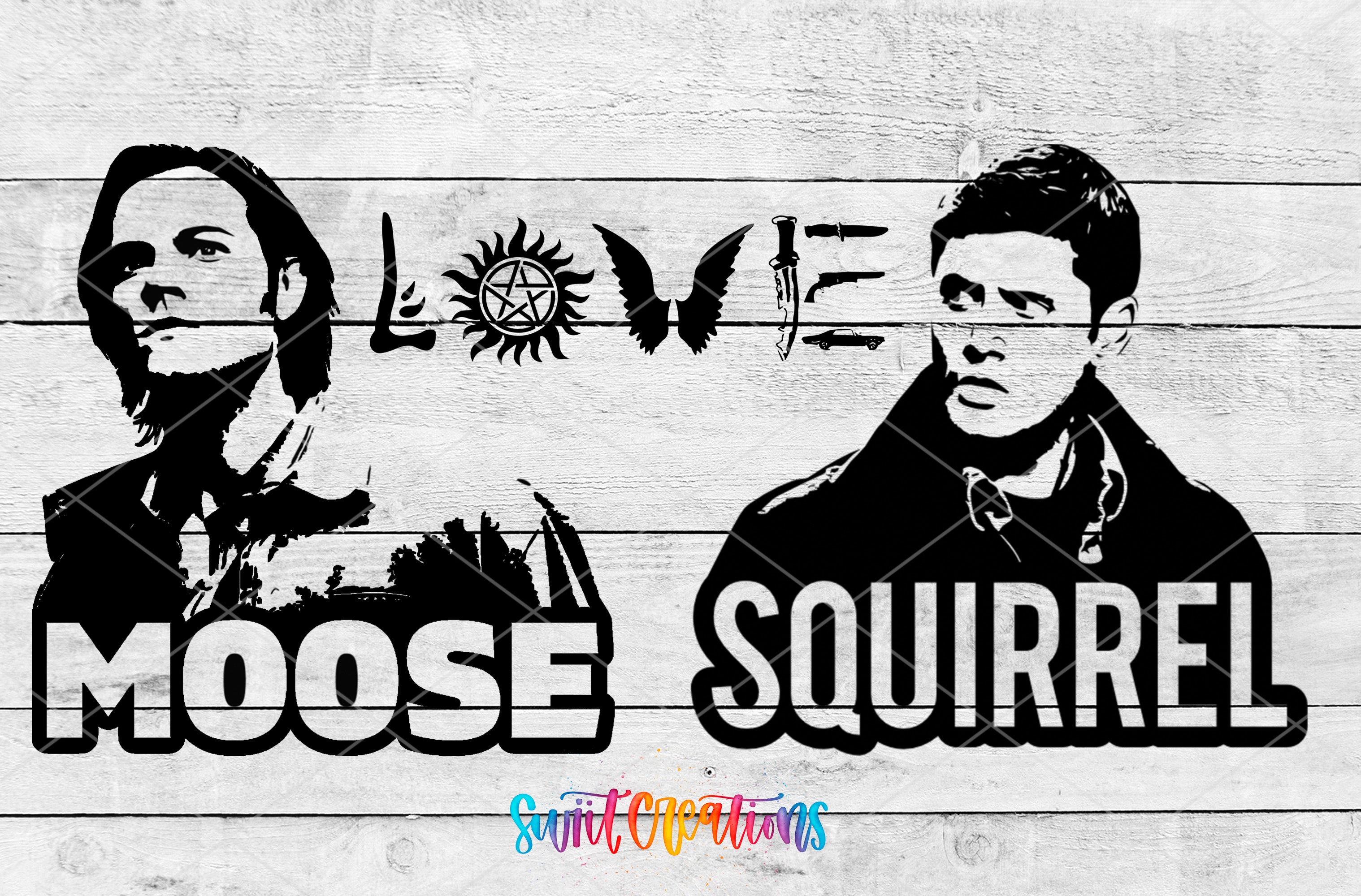 a picture of two men with the words moose and squirrel on them