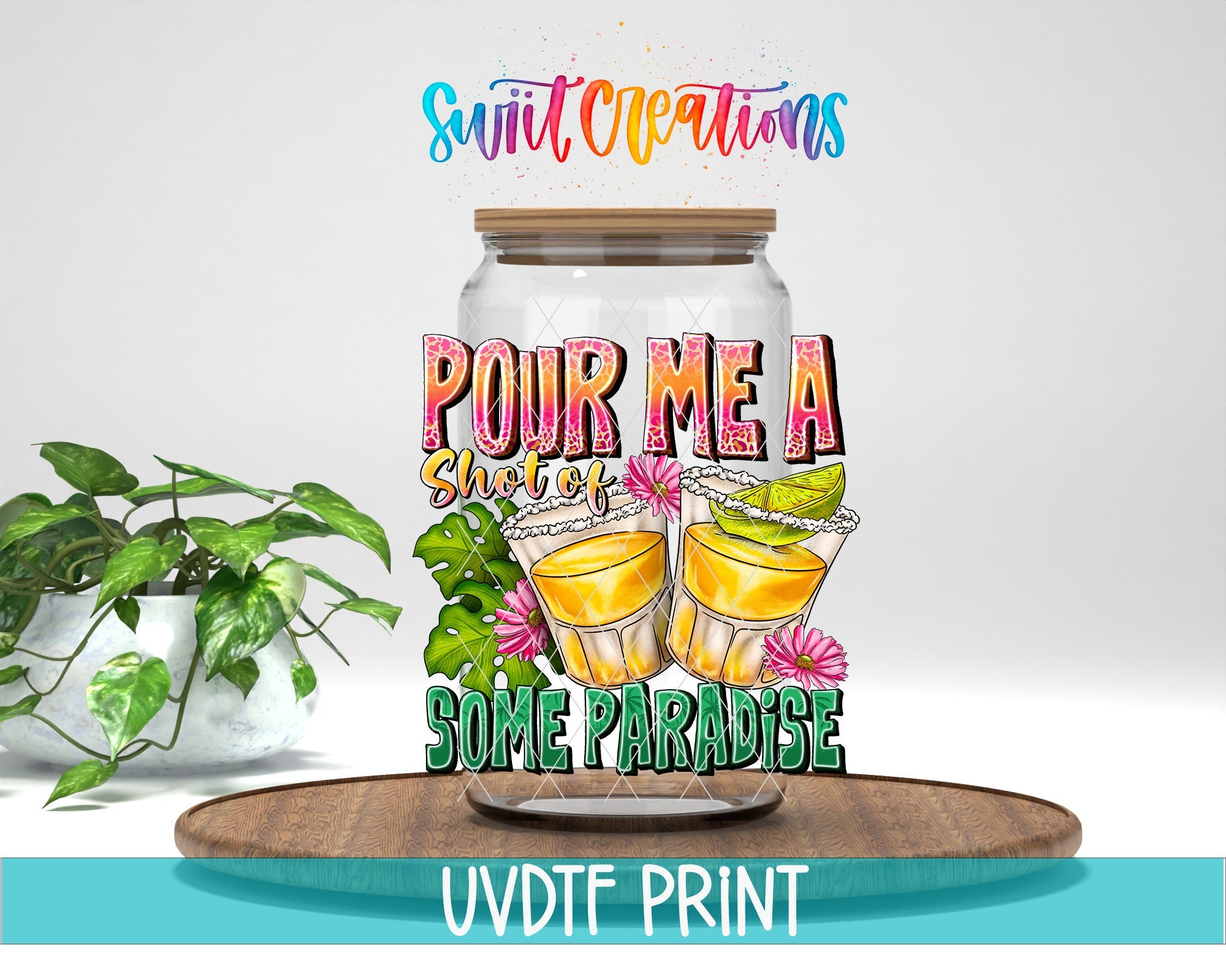 a jar with some drinks inside of it