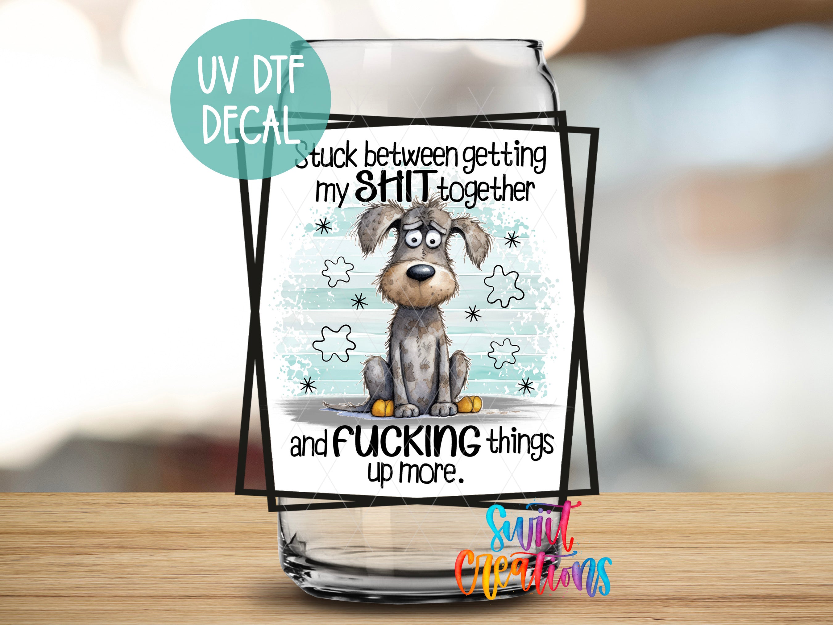 a glass with a picture of a dog on it