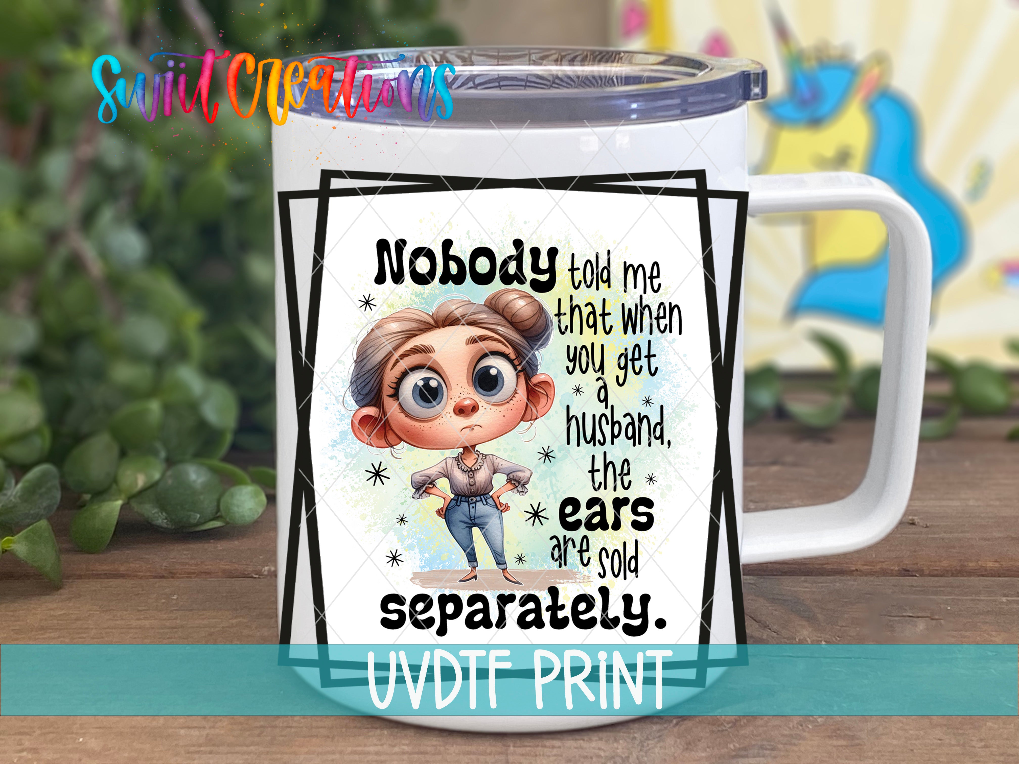 A mug with a cartoon character and text printed on it.