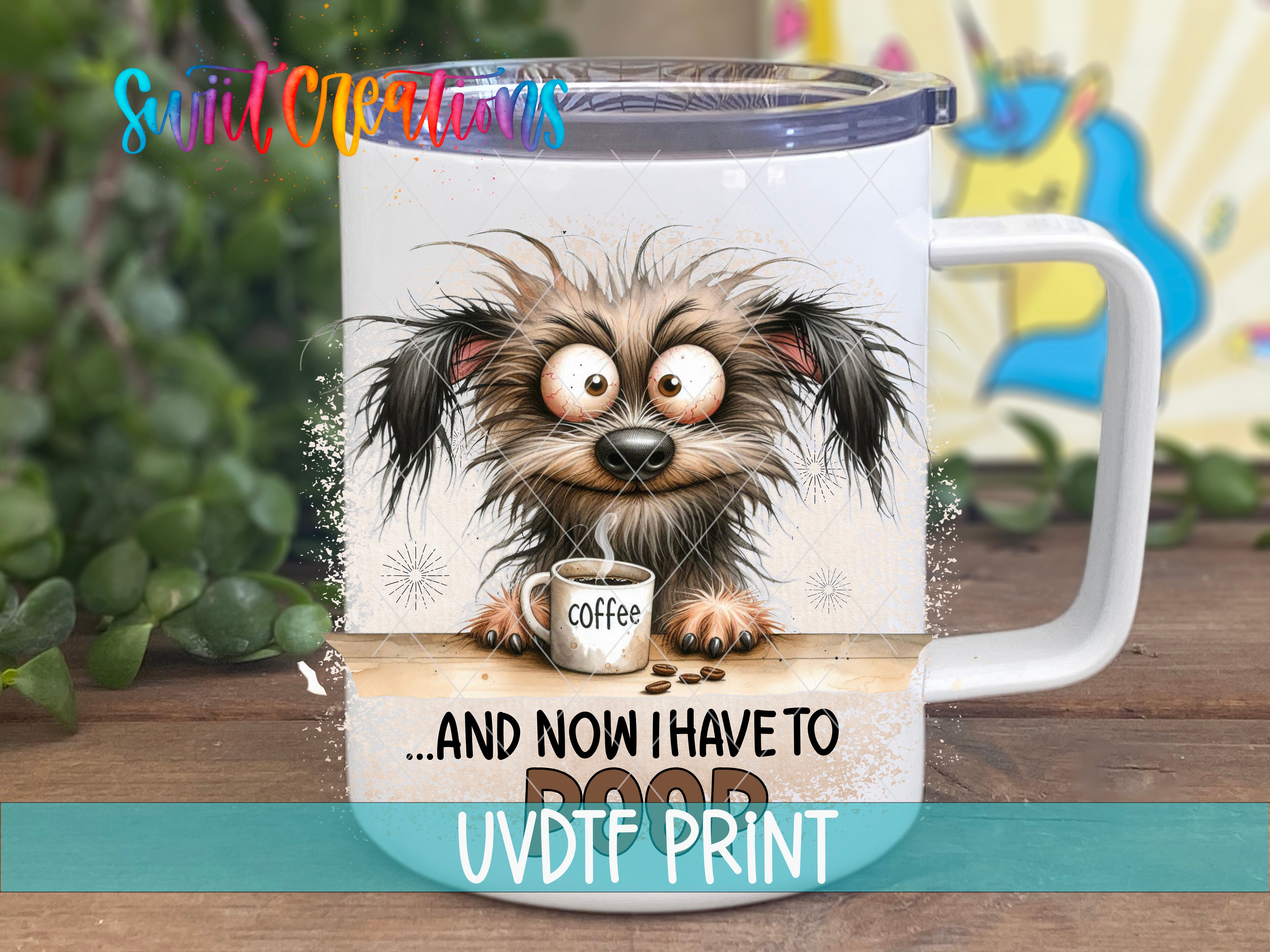 a coffee mug with a picture of a dog on it