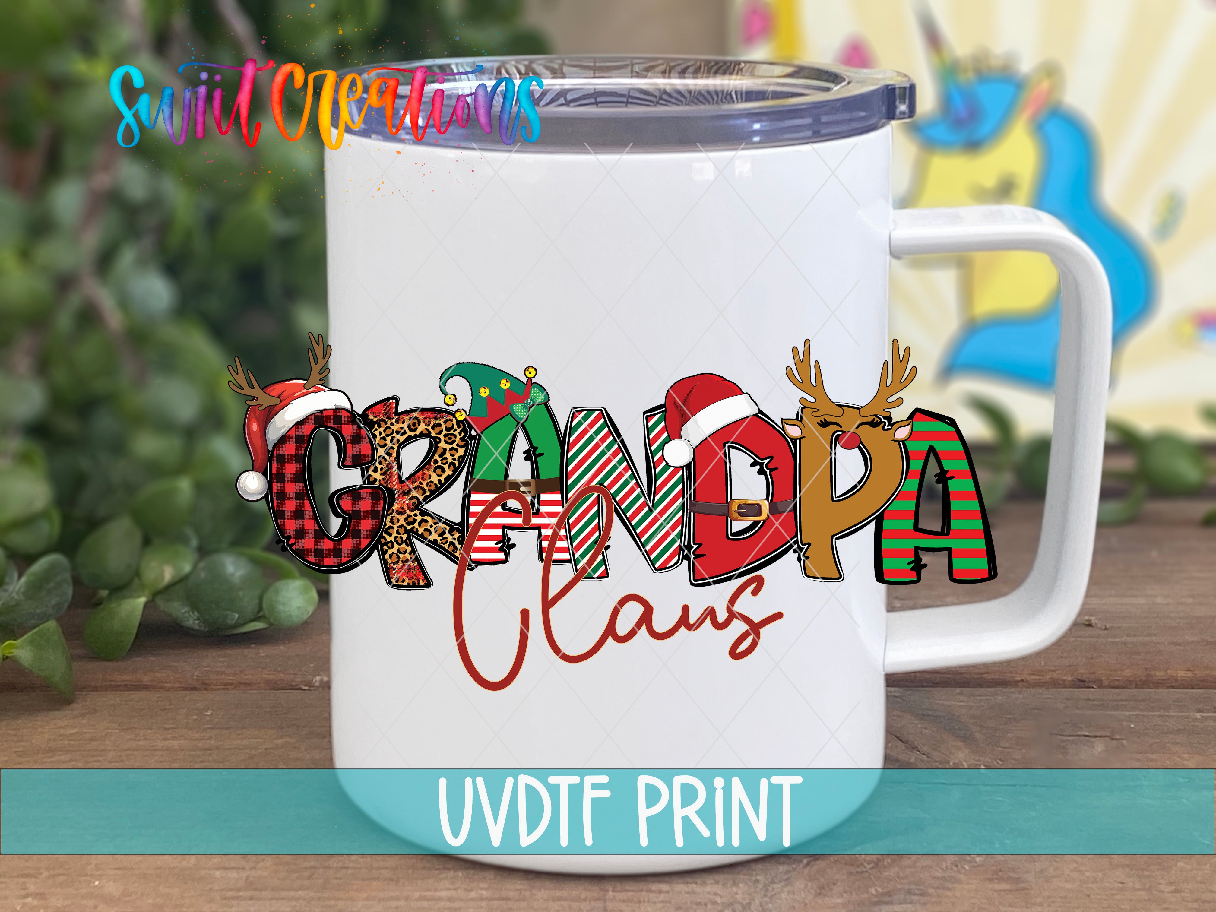 a white coffee mug with the words grandpa claus on it