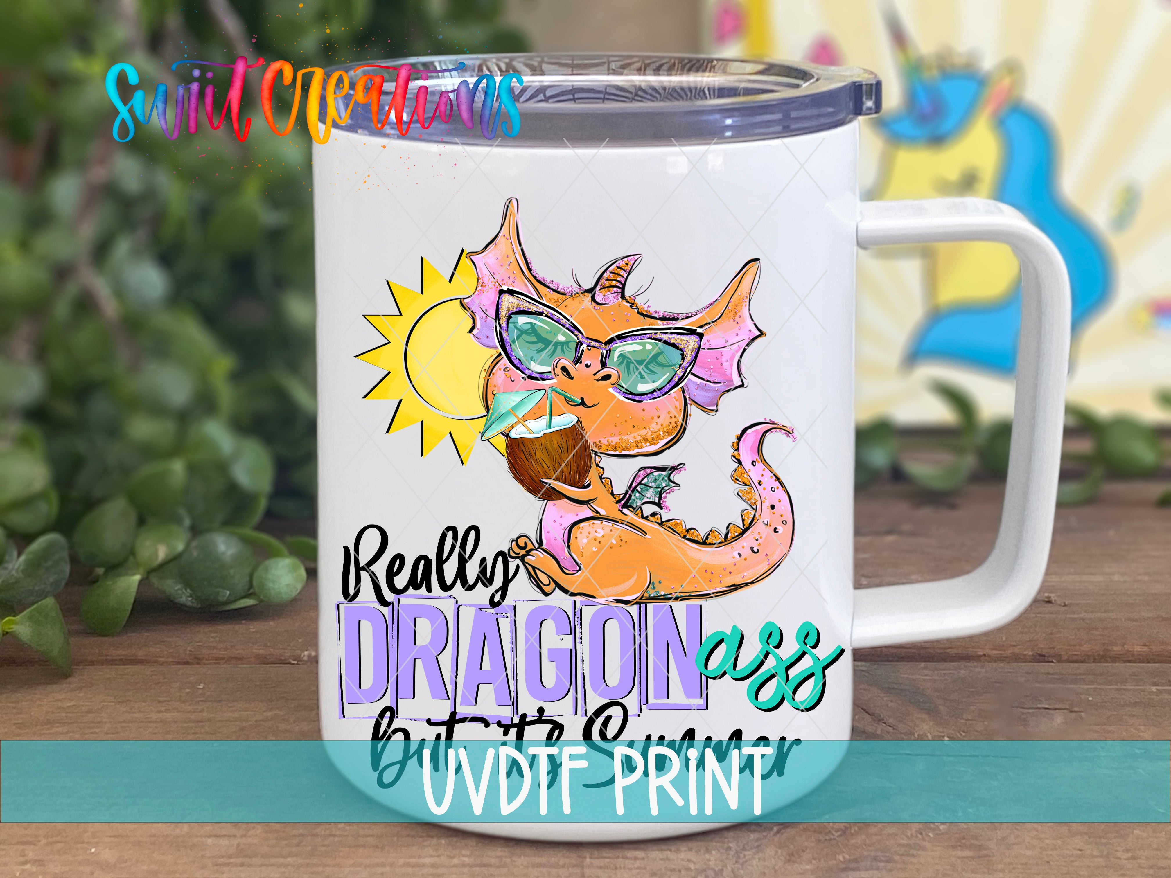 a white coffee mug with a dragon on it