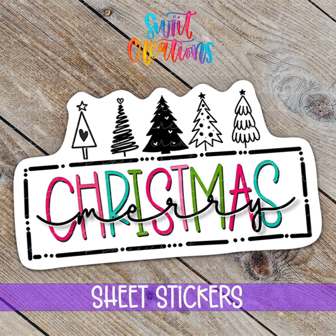 a christmas sticker on a wooden table